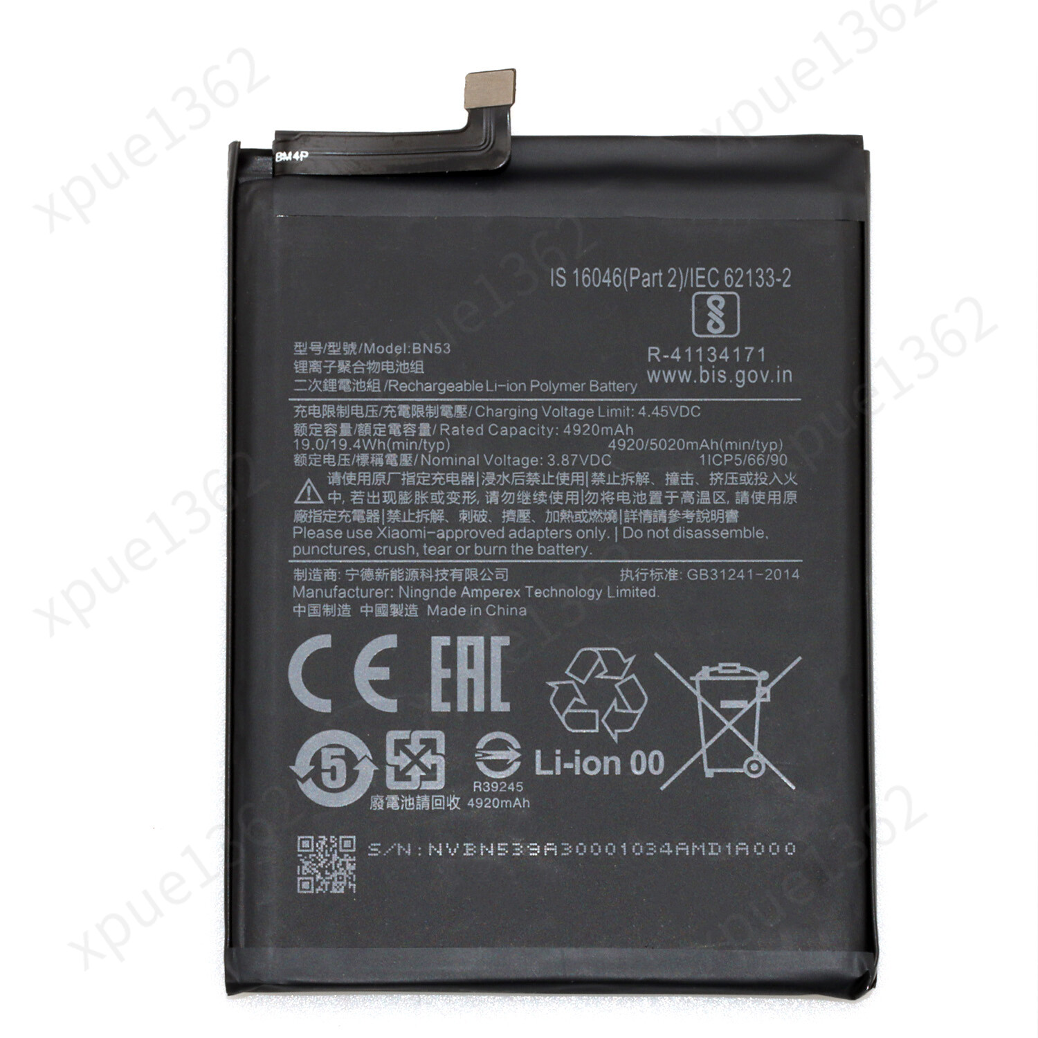Replacement Battery BN53 For Xiaomi Redmi Note 10 Pro M2101K6G  5020mAh