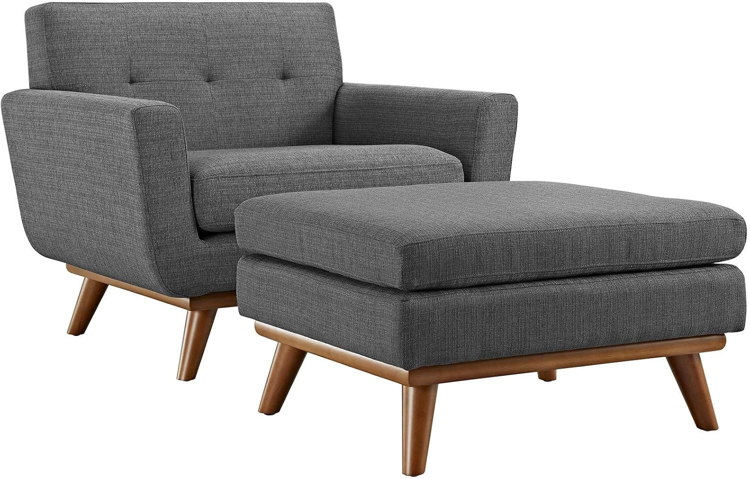 Engage Mid-Century Modern Upholstered Fabric Accent Armchair and Ottoman in Gray