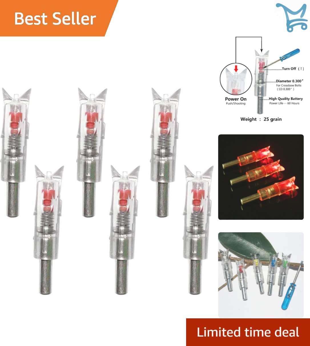 6PCS Lighted Nocks for Crossbow .300 Inside Diameter Archery Hunting