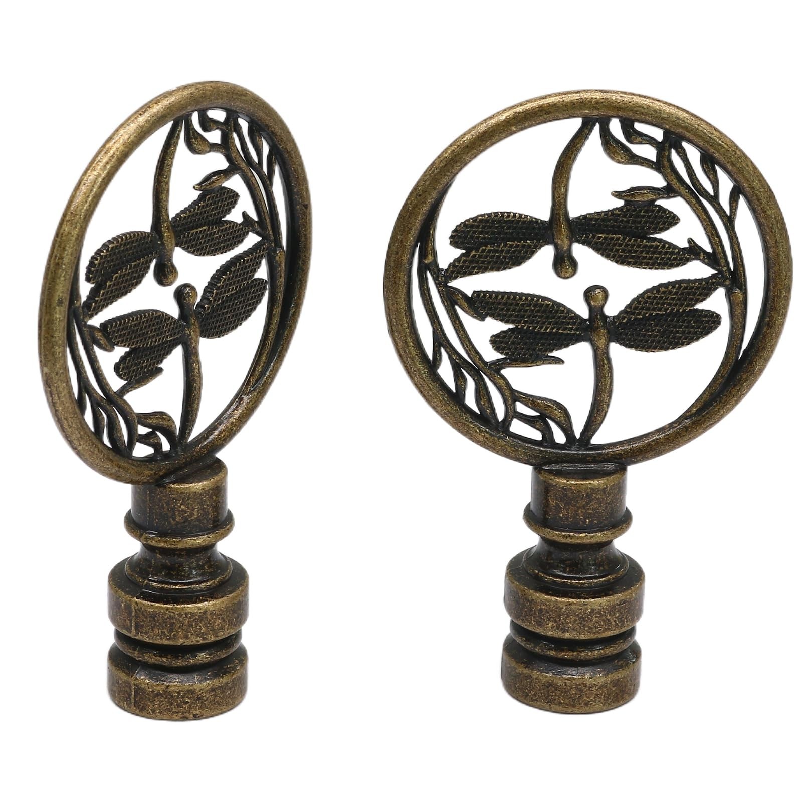 Biaungdo 2 Pack Double Dragonflies Lamp Finial, Antique 43mm x 68mm, Bronze