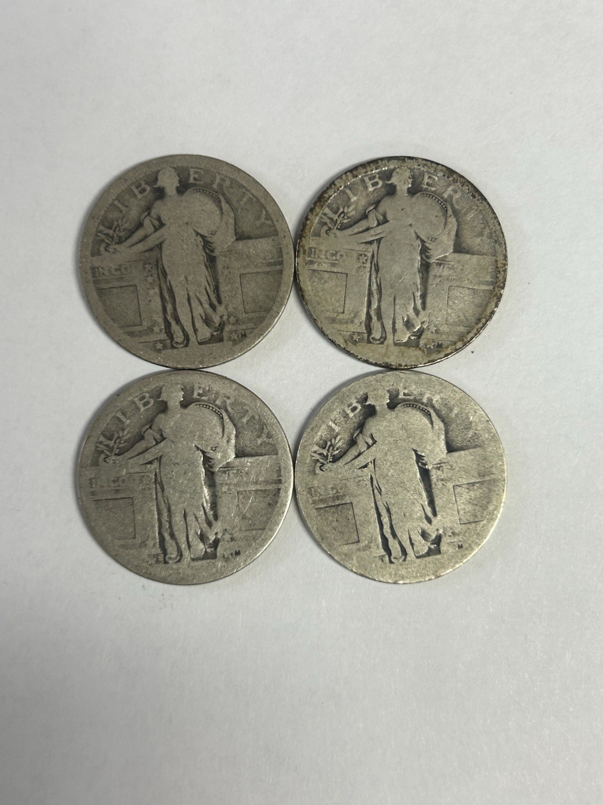 Lot Of 4 Type 1 No Readable Date Standing Liberty Quarters