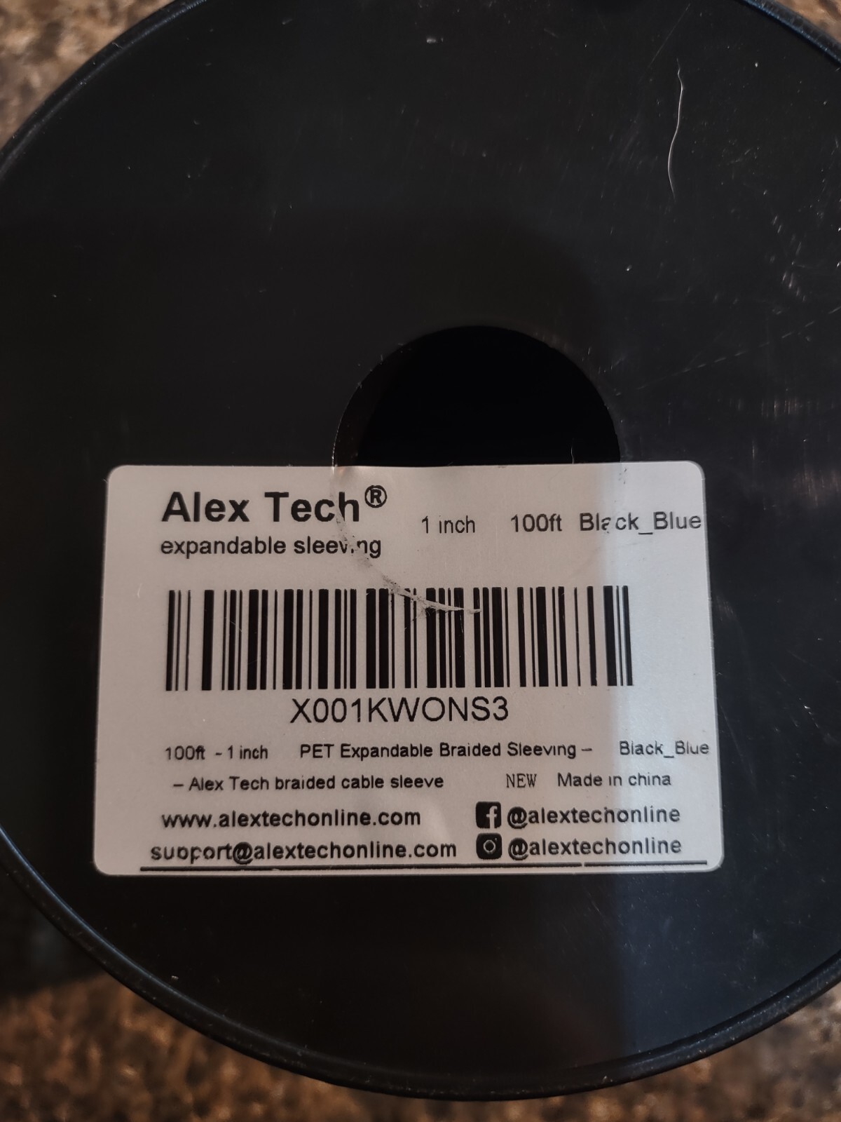 100 ft Alex Tech Expandable 1" Sleeving Blue and Black - NEW