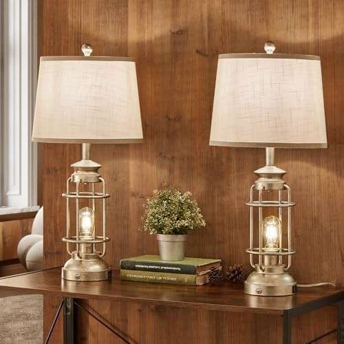 28.5" Retro Industrial Table Lamp for Living Room Bedroom Set of 2 Dimmable