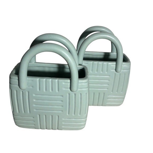 2x Mint green ceramic handbag planter New heavyweight cottage core granny