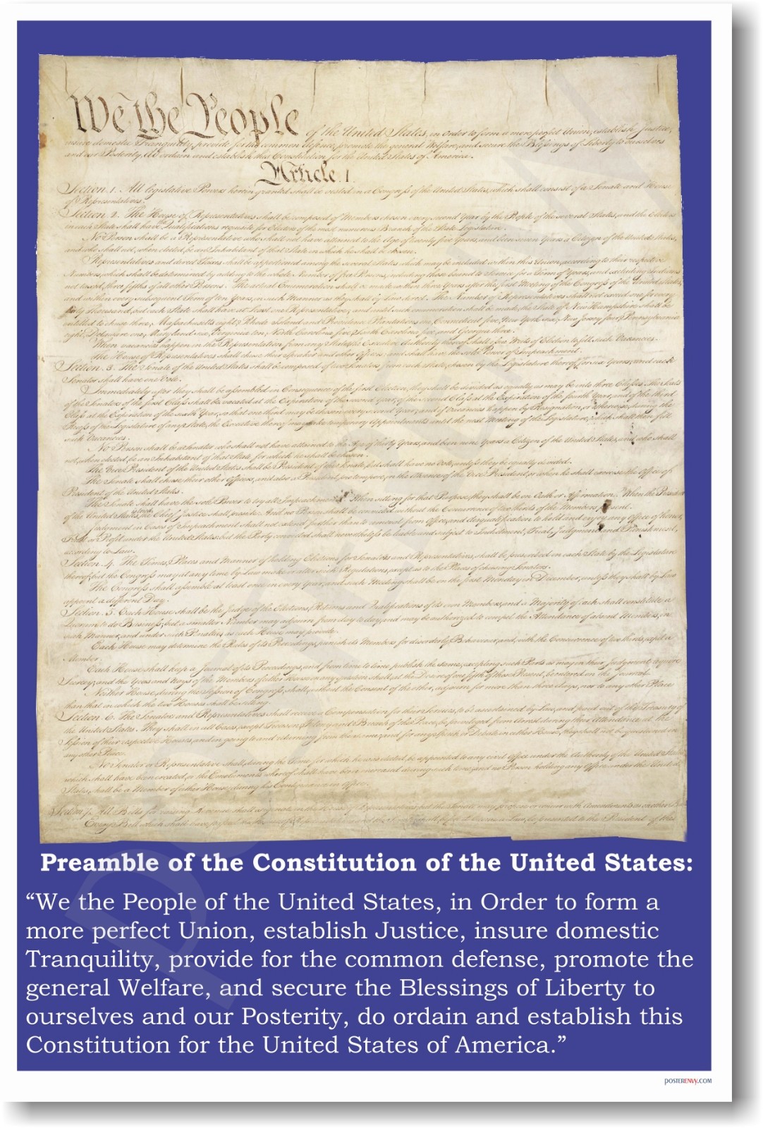 Preamble to U.S. Constitution - American History POSTER