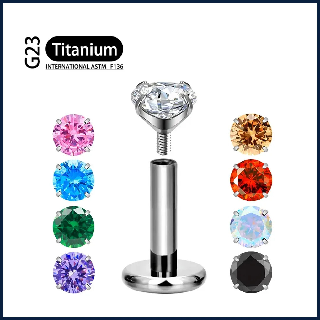Titanium Piercing Labret Tragus Stud Earrings CZ Crystal Monroe Helix Cartilage