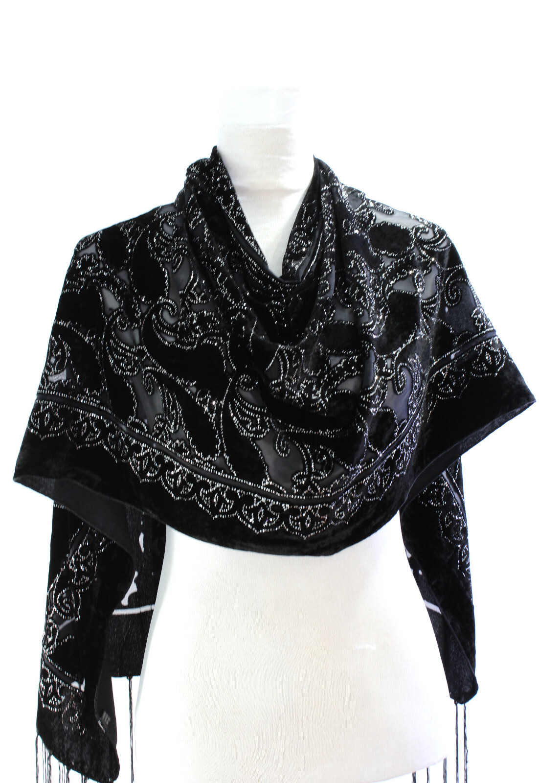 Elegant Style All Black Floral Color Flower Silk Burnout Velvet Shawl Scarf Wrap