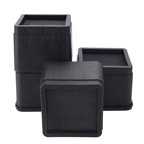 Adjustable Bed Risers 3 or 6 Inch Heavy Duty Stackable 4 pack 3 Inch Black