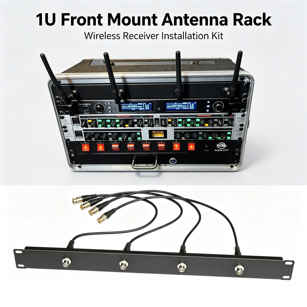 1U Front Mount Antenna Rack Kit for Shure, Sennheiser, Audio Technica, Samson