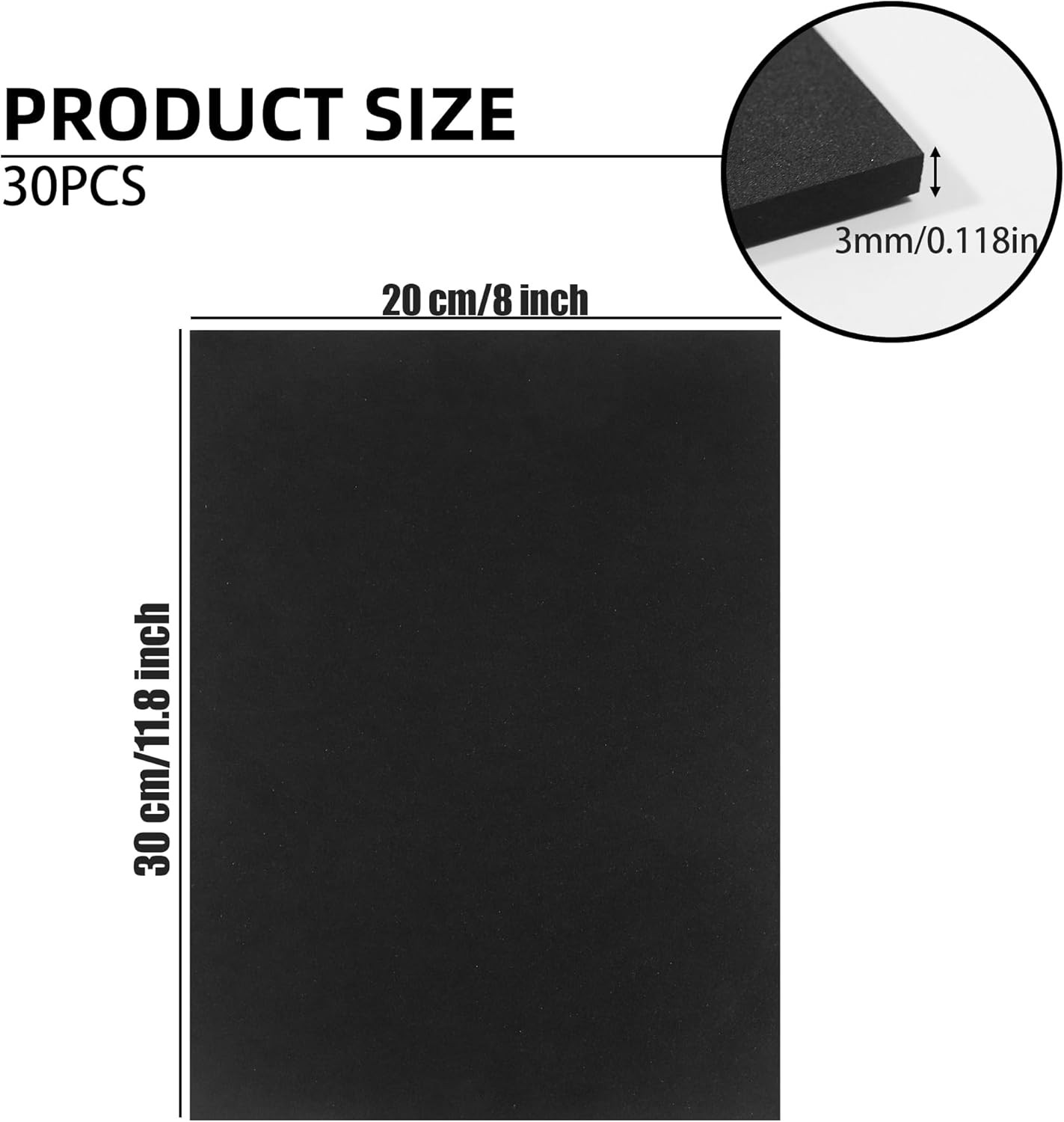 30 Pack 8 x 12 Inch EVA Foam Sheets, 3 mm Thick Black Crafts Foam Sheet, Cosp...