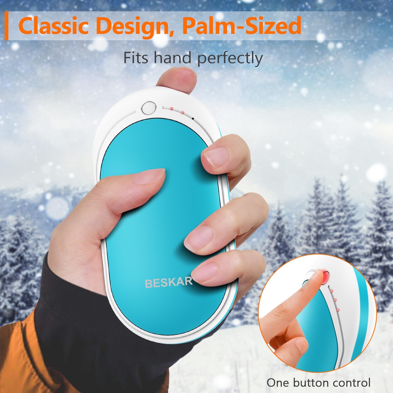 Rechargeable Hand Warmer 5200mAh, Double-Sided Heating, USB Quick Charge