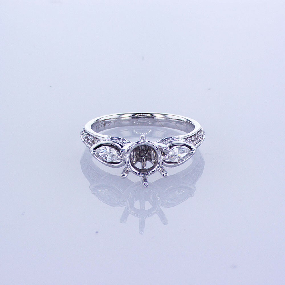 0.38ct Marquise & Round Cut Diamond Pave Setting 18K White Gold