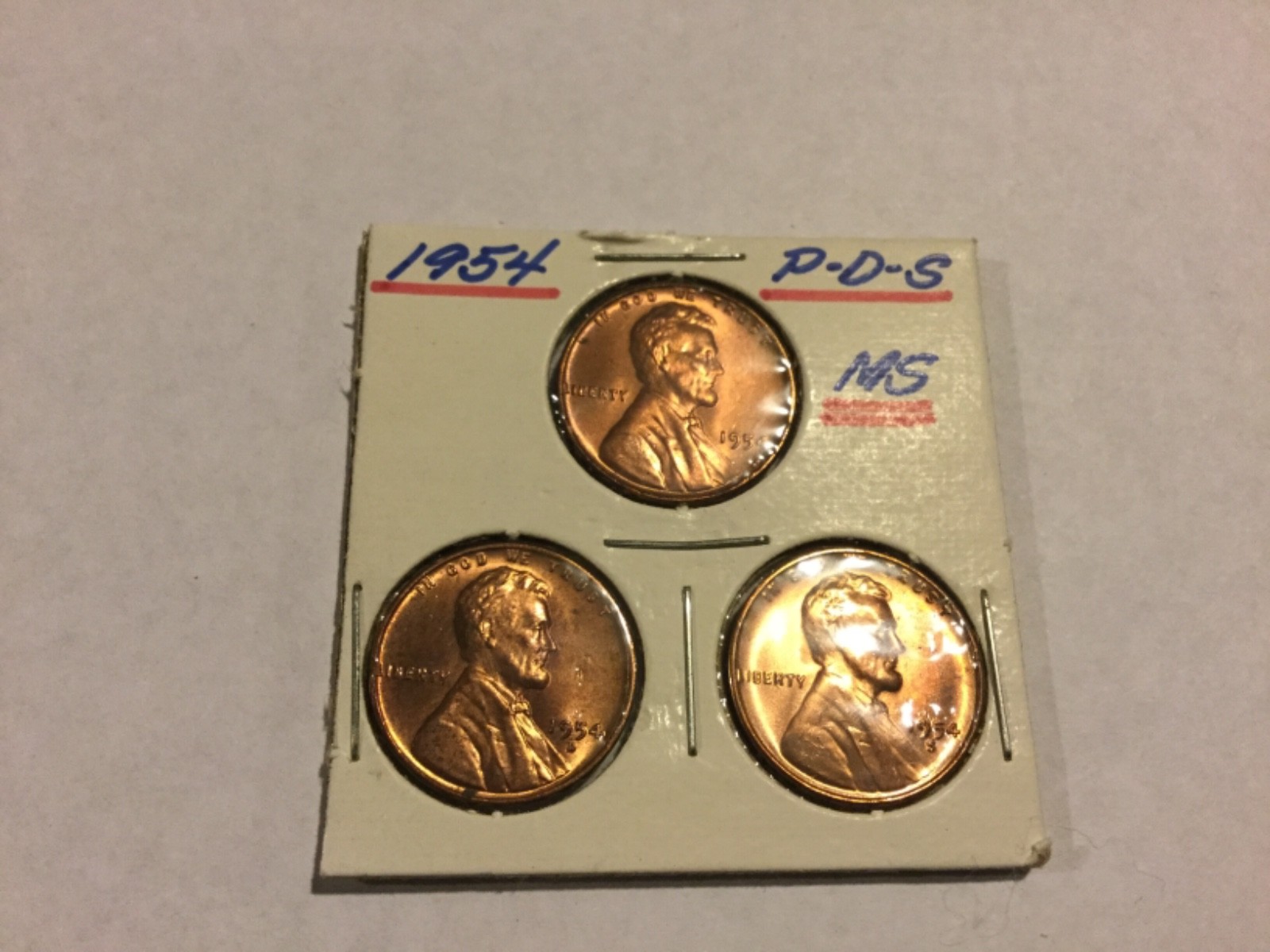 Trio of 1954 P-D-S uncirculated Lincoln Wheat Cents