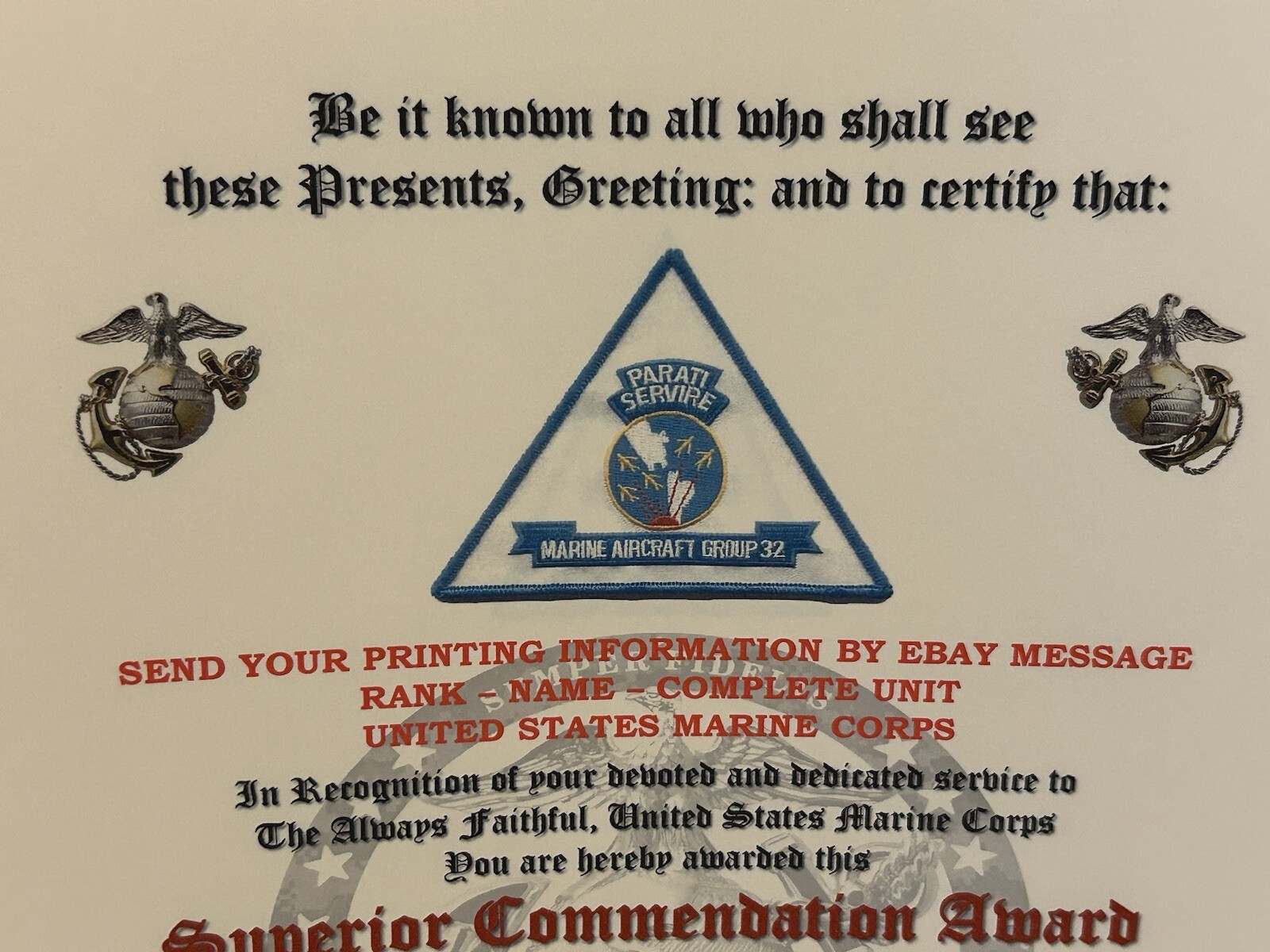 U.S.M.C. / MARINE AIRCRAFT GROUP 32 - SUPERIOR COMMENDATION AWARD
