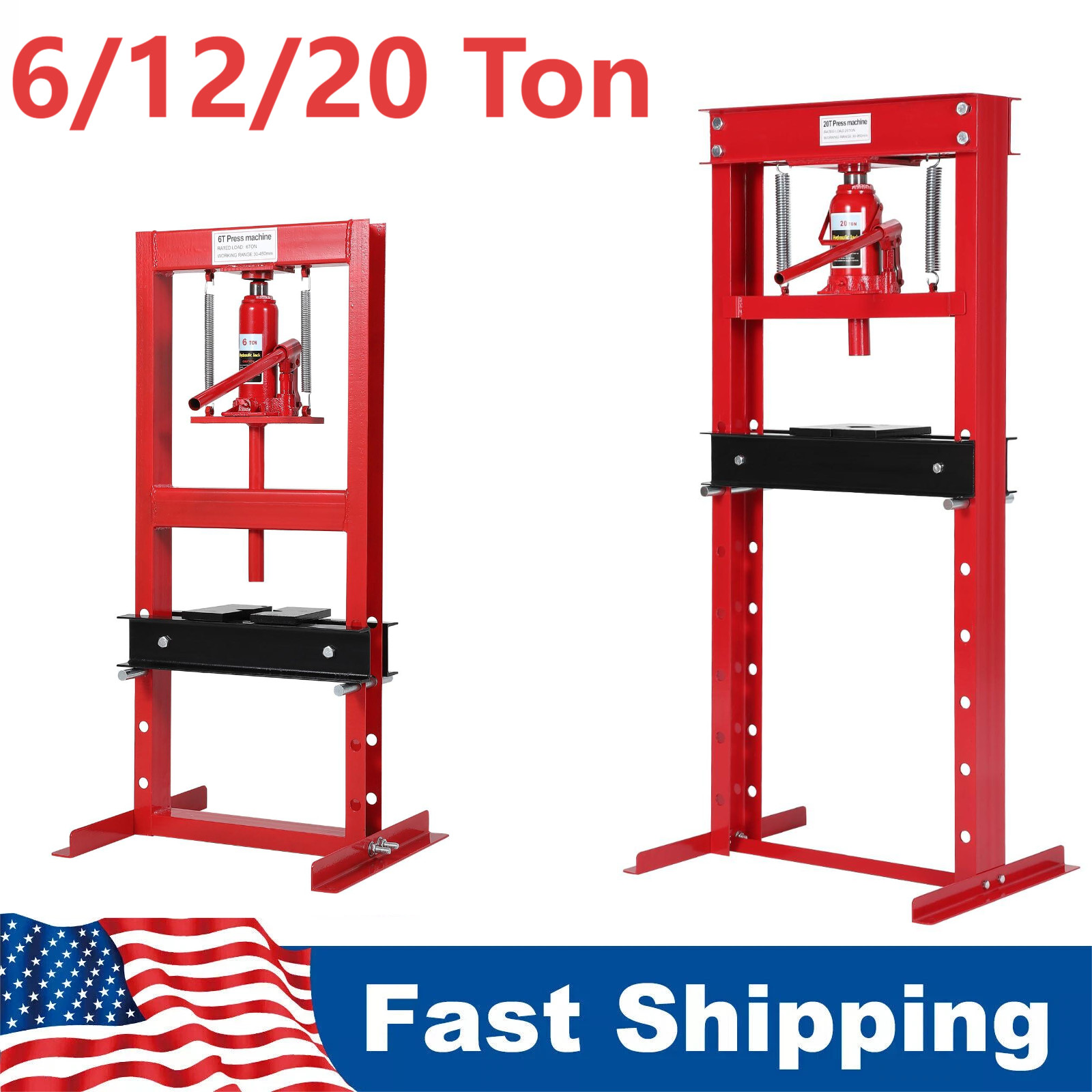 ⭐6 12 20T Hydraulic Shop Press Floor Shop Equipment Jack Stand H Frame Adjustabl