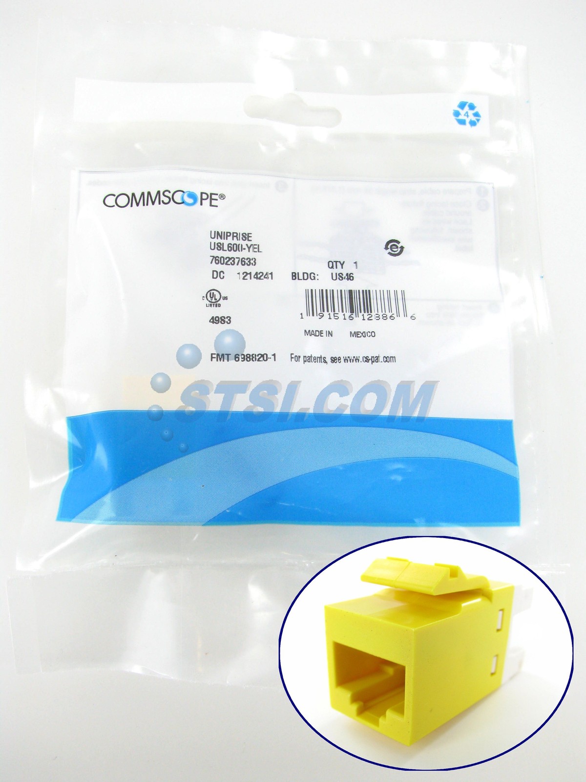 Commscope USL600-YEL Uniprise SL-Series RJ45 Cat6 Jack, Yellow ~STSI