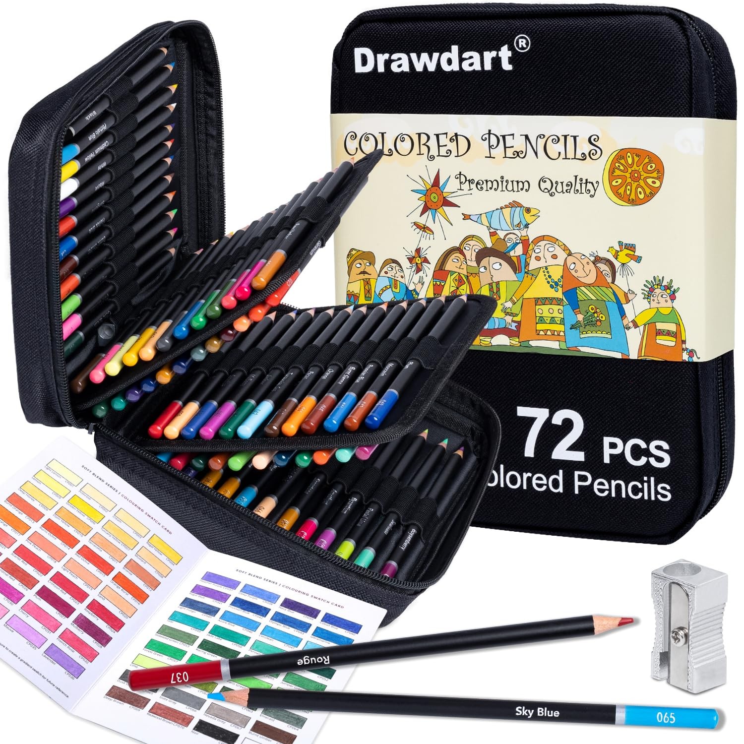 Drawdart 75 PCS Colored Pencils for Adult 1 Count (Pack of 72), 72 Colors