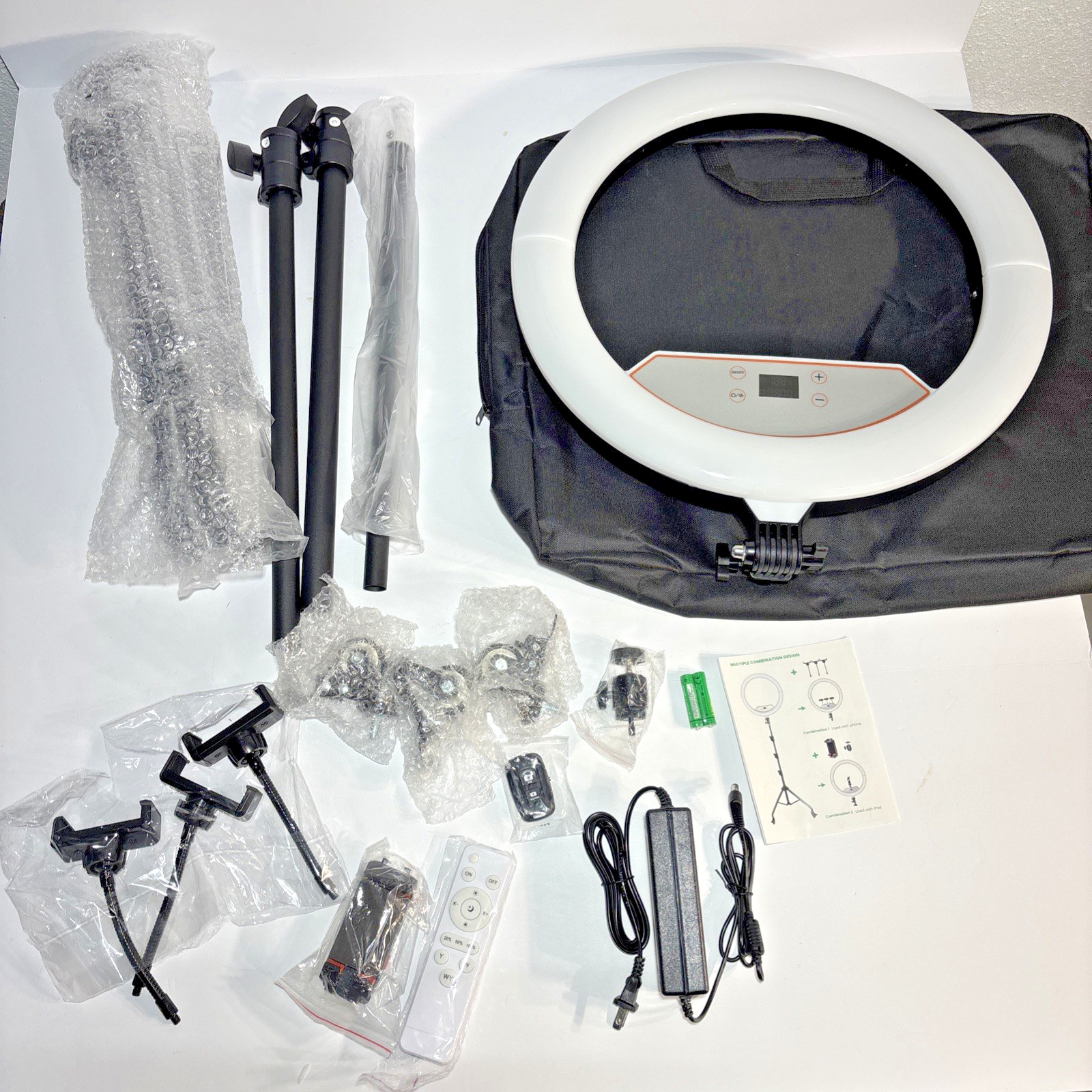 18" Foldable Ring Light with Stand for iPhone, camera 2USB 38W 6500k LED DISPLAY