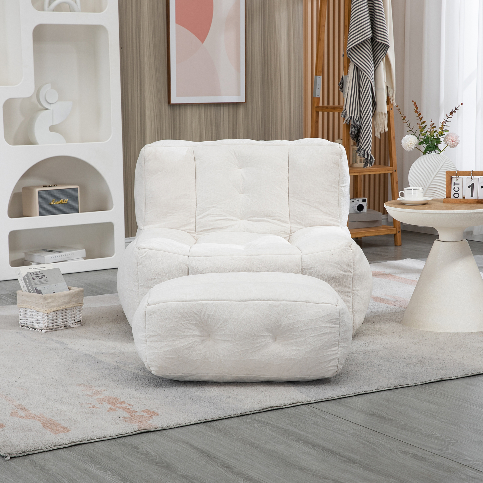 Bean Bag Chair Comfortable Bean Bag For Adults Super Soft With ottoman - White
