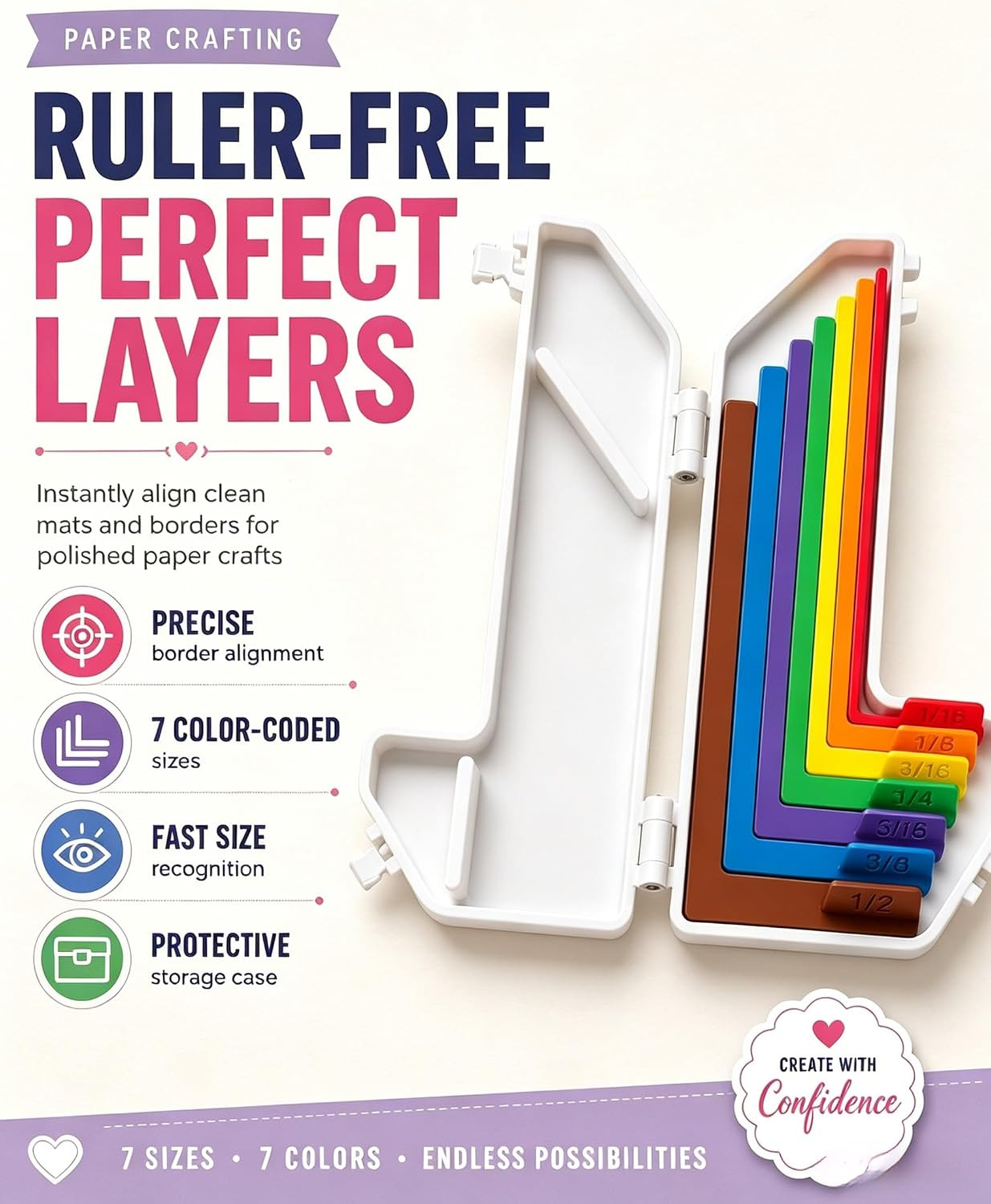 7Pcs Paper Crafting Alignment Guides with Case for Card Making, Precision Layeri