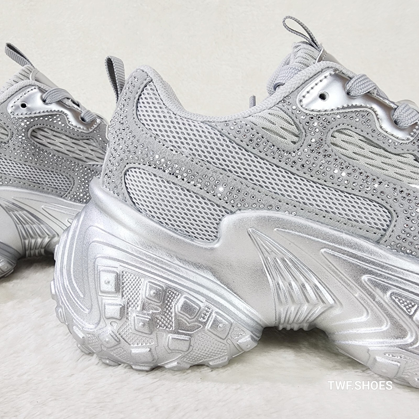 Cush Sparkle Sport Rhinestone Comfy Platform Light Weight Sneakers Silver