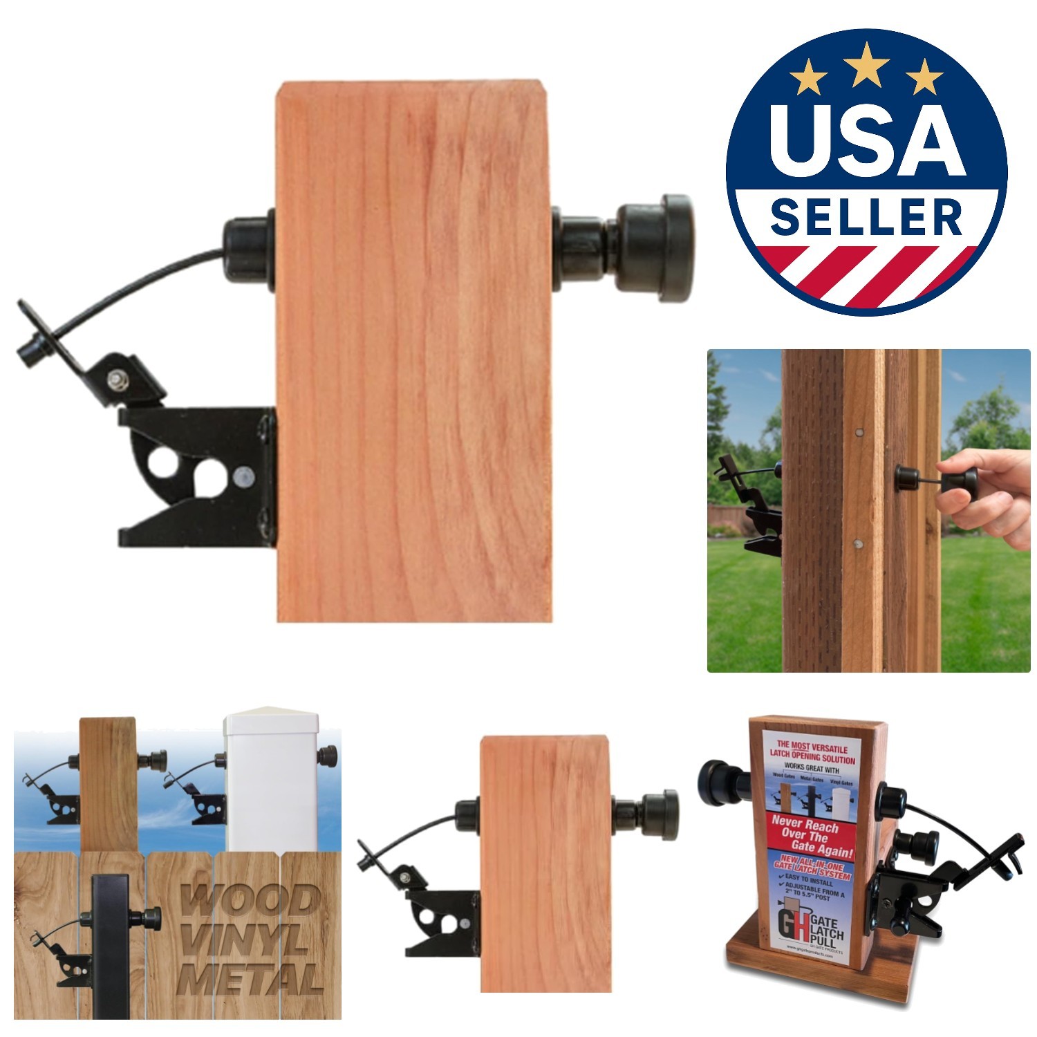Universal Gate Latch for Wooden Fences - Patented Dual-Sided Operation Kit