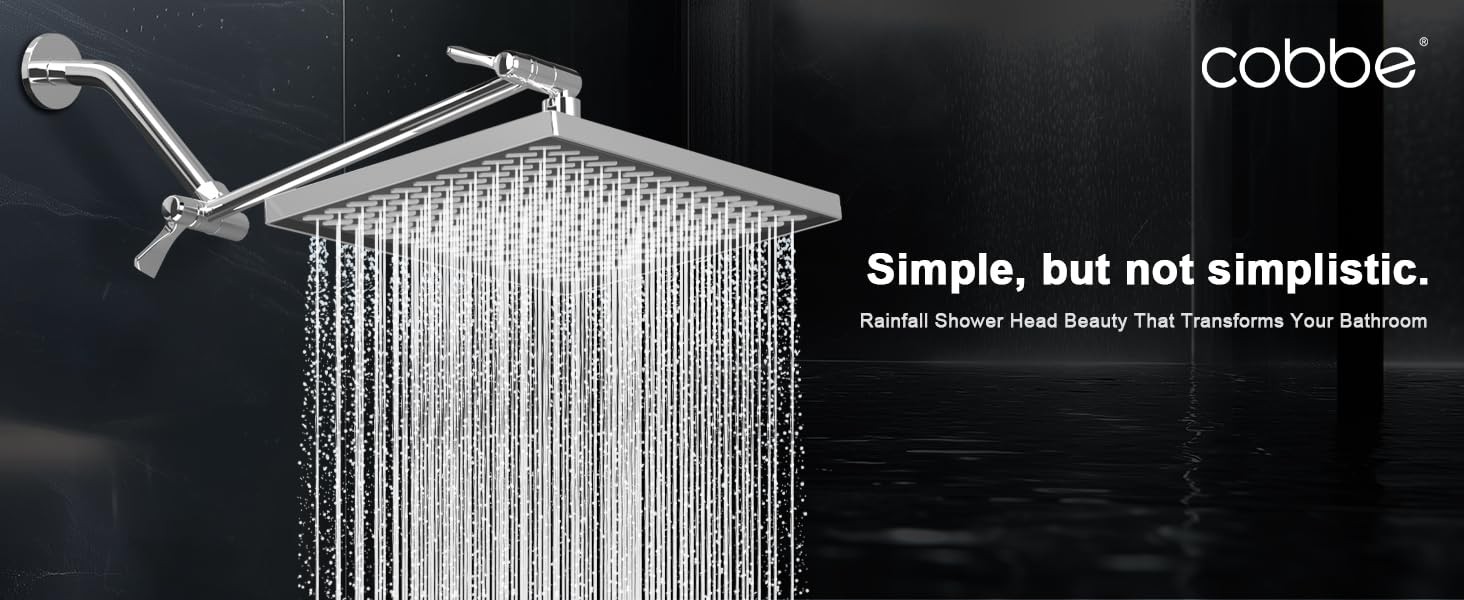 Rainfall Shower Head for Bathroom, 11.8 Inch Large Rectangular with Adjustable