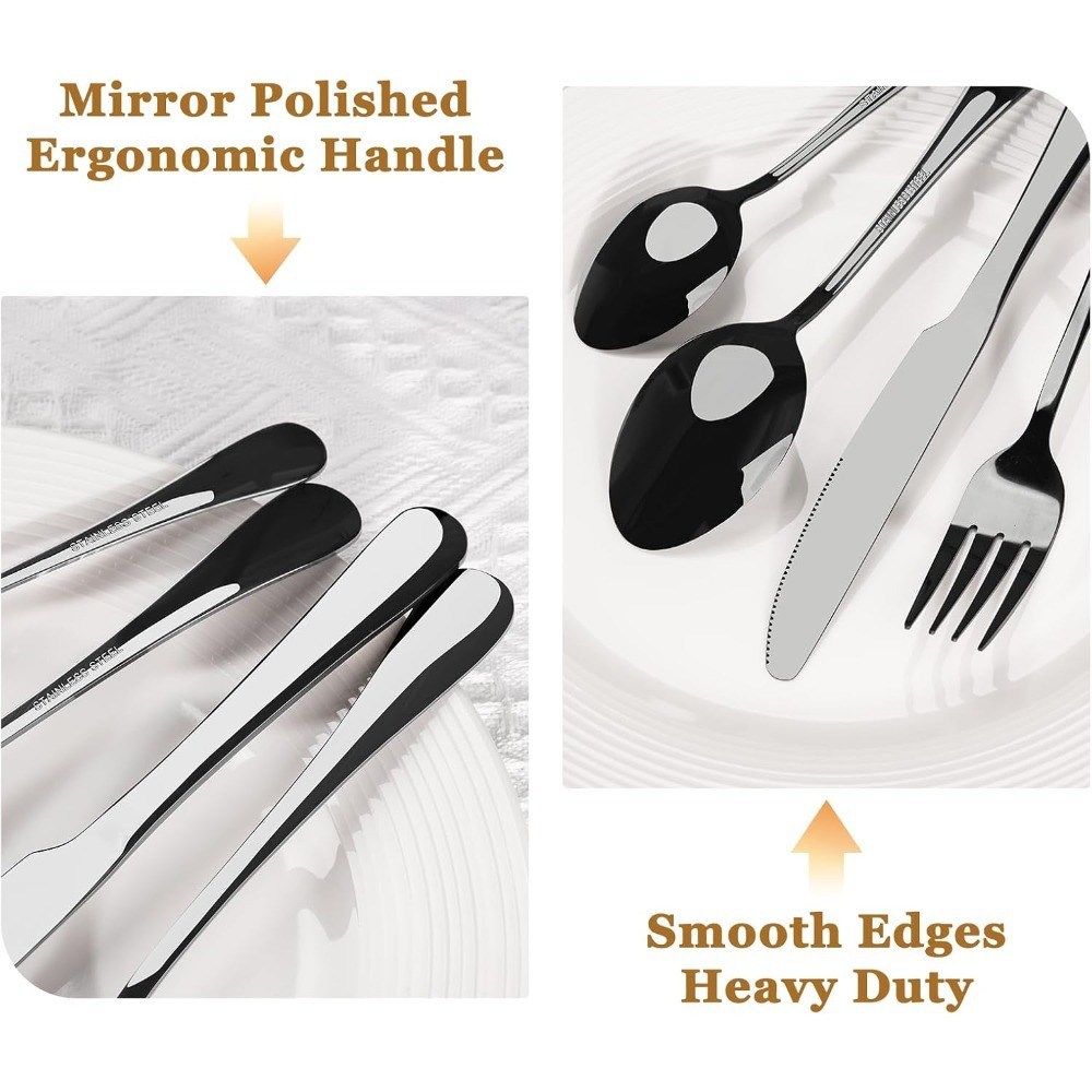 24-Piece Black Silverware Set with Steak Knives Flatware Set for 4
