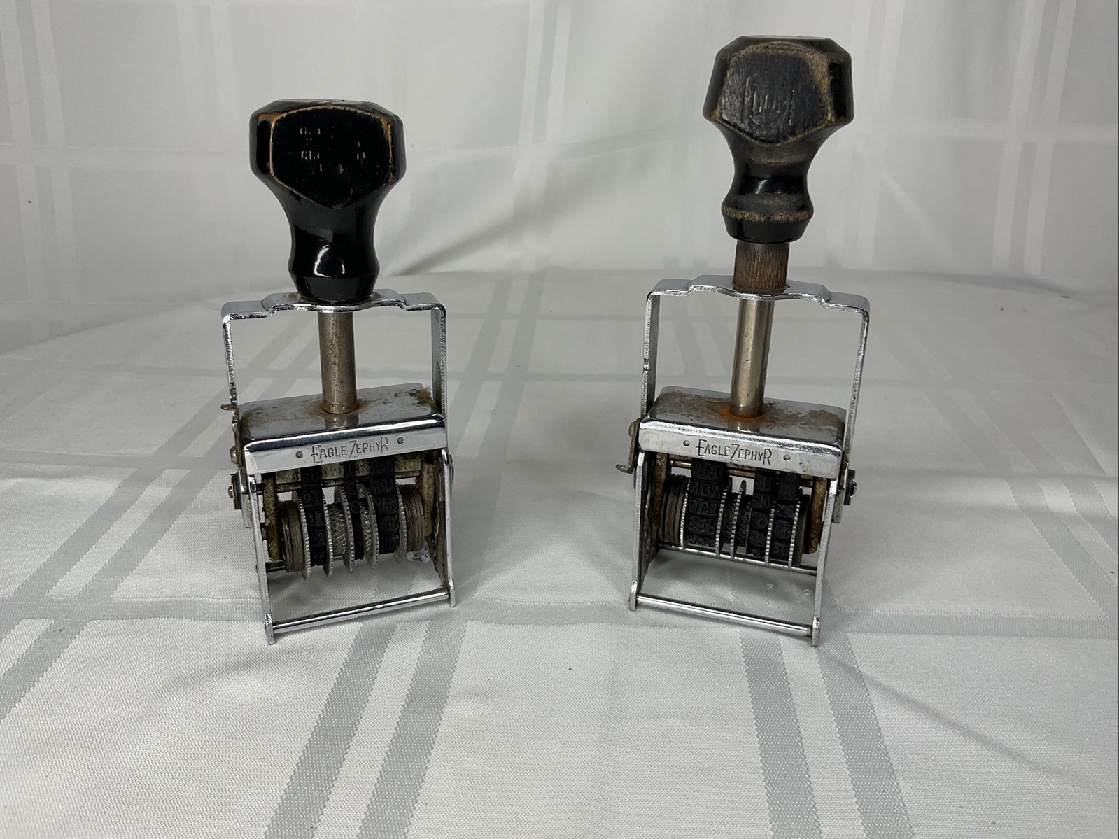 Vintage Eagle Zephyr Wood Handles Self Inking Stamps USA Lot Of 2