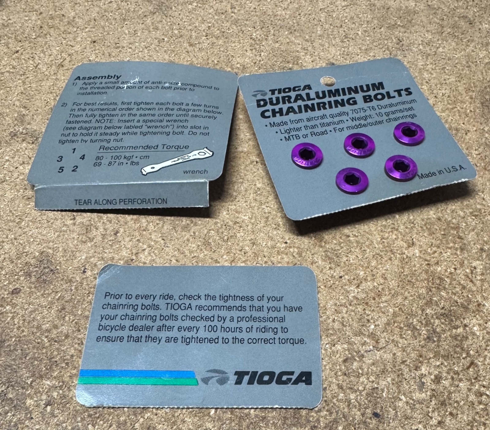 Tioga Duraluminum ChainRing Bolts - Set of 5 - Purple - Made in USA
