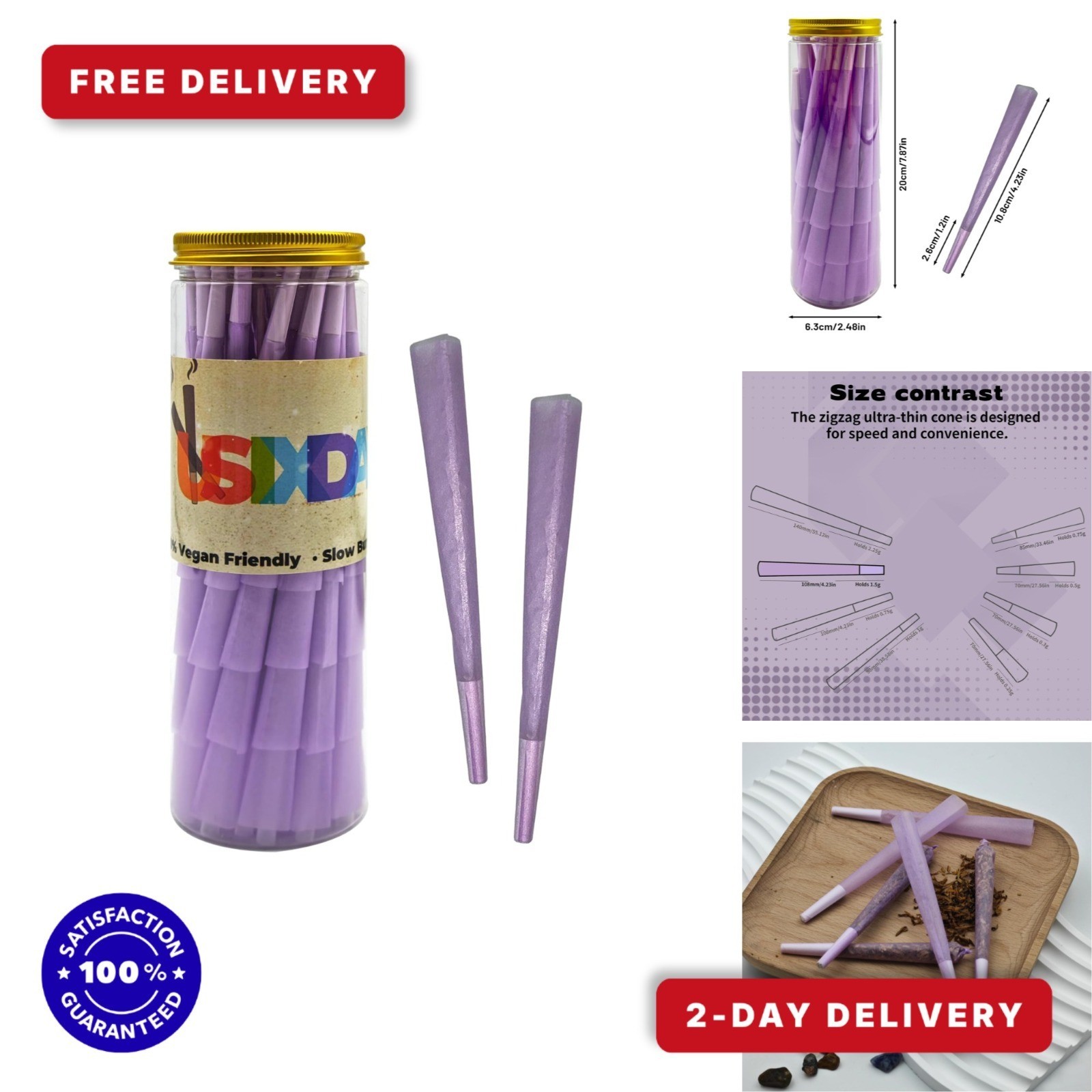 usixdaxla Purple Pre Rolled Cones - 100 Pack King Size Rolling Papers