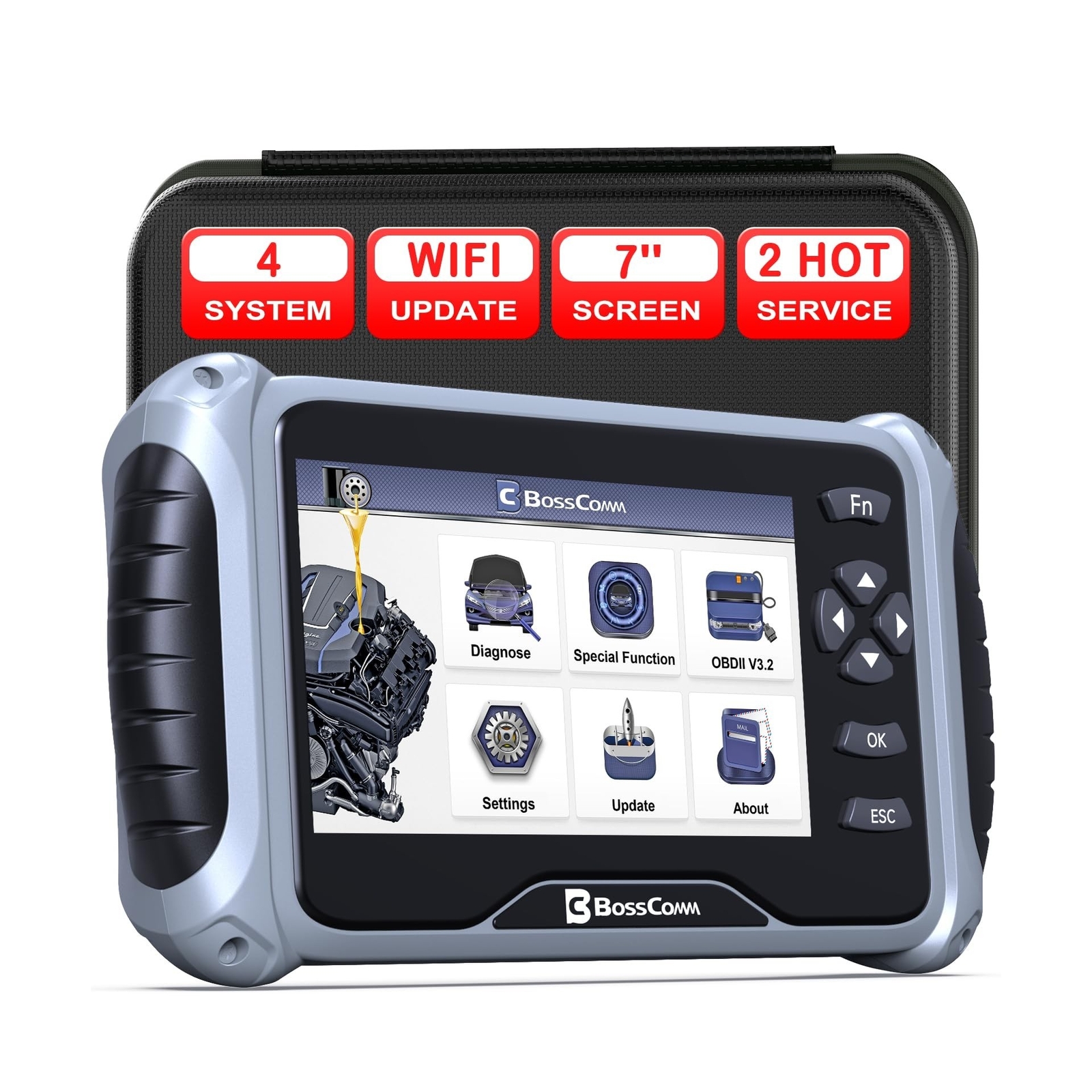 BossComm IF740 Check Car Engine OBD2 Scanner Transmission ABS SRS Code Reader