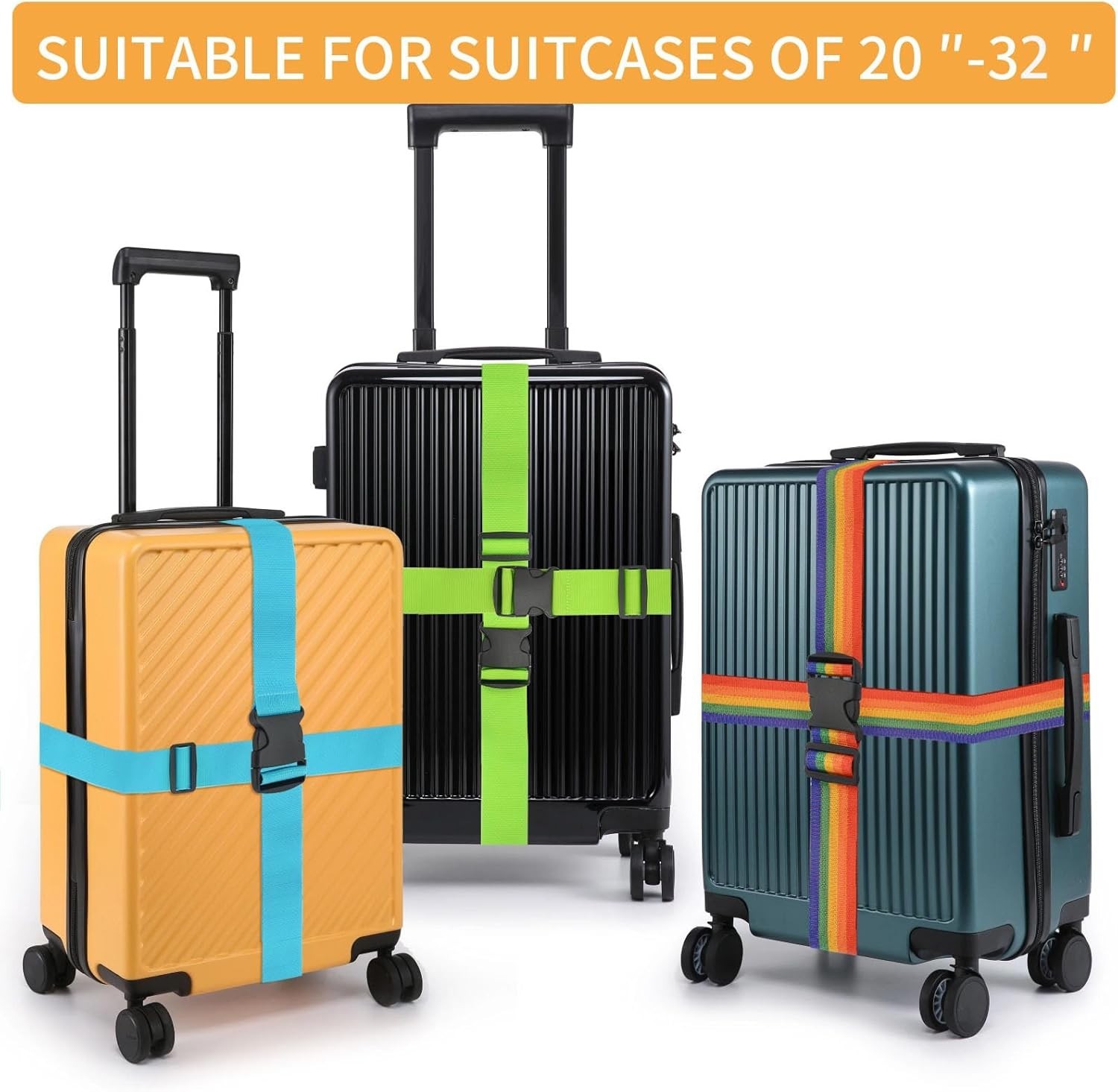 4 Pack Luggage Straps 79" Long Belts Keep Suitcase Secure While Traveling, TSA A