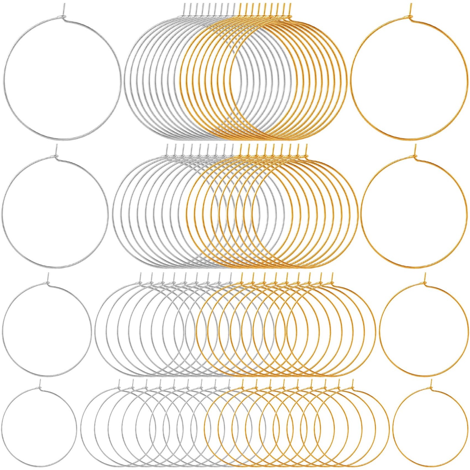 Pndeyo 80pcs Hypoallergenic Earring Beading Hoops, 4 Silver & Gold-80pcs