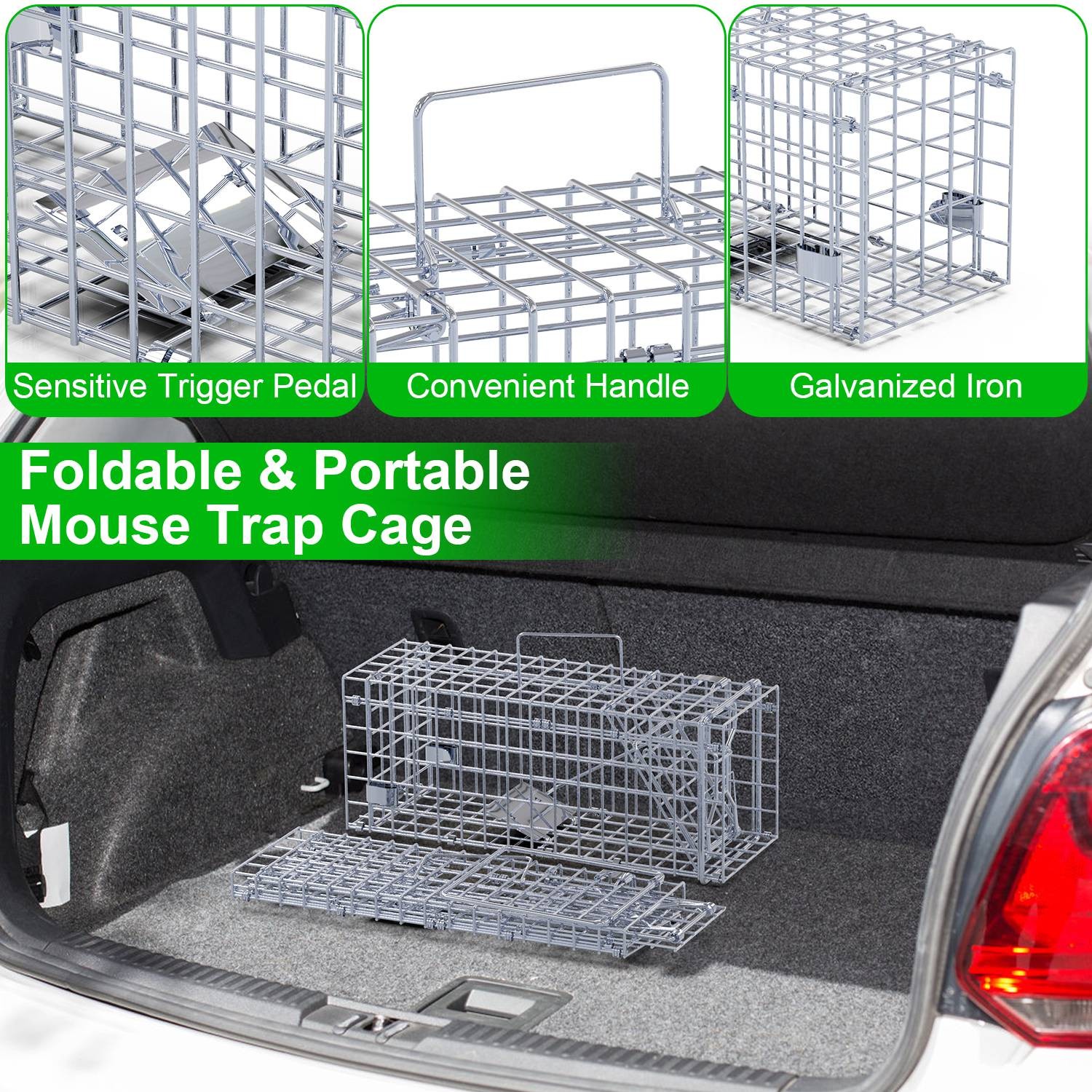 2-Pack Humane Rat Trap Cage - Foldable Live Mouse Traps for Indoor/Outdoor Use