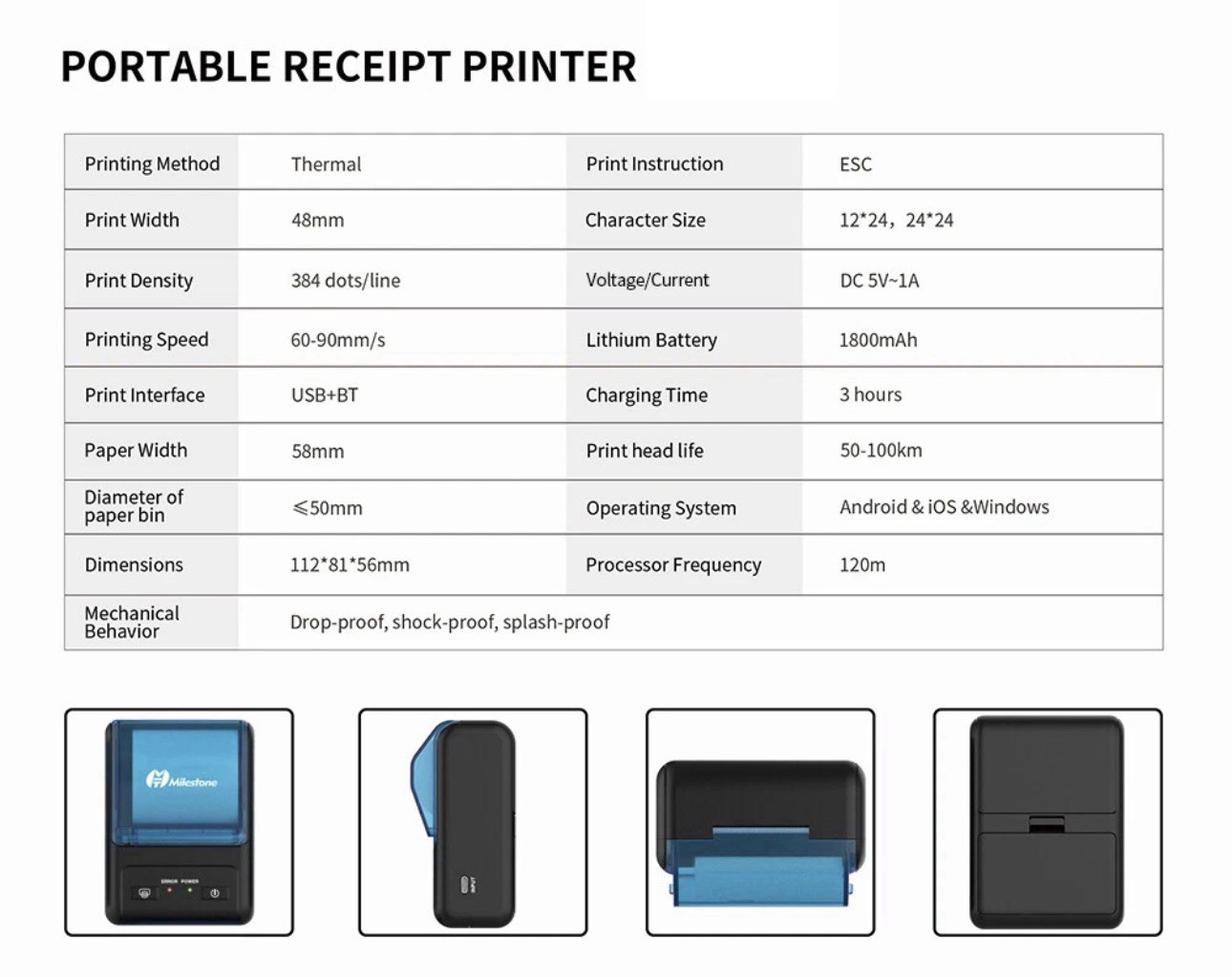 Portable Thermal Printer Bluetooth Mini Wireless Label Receipt 58mm USA