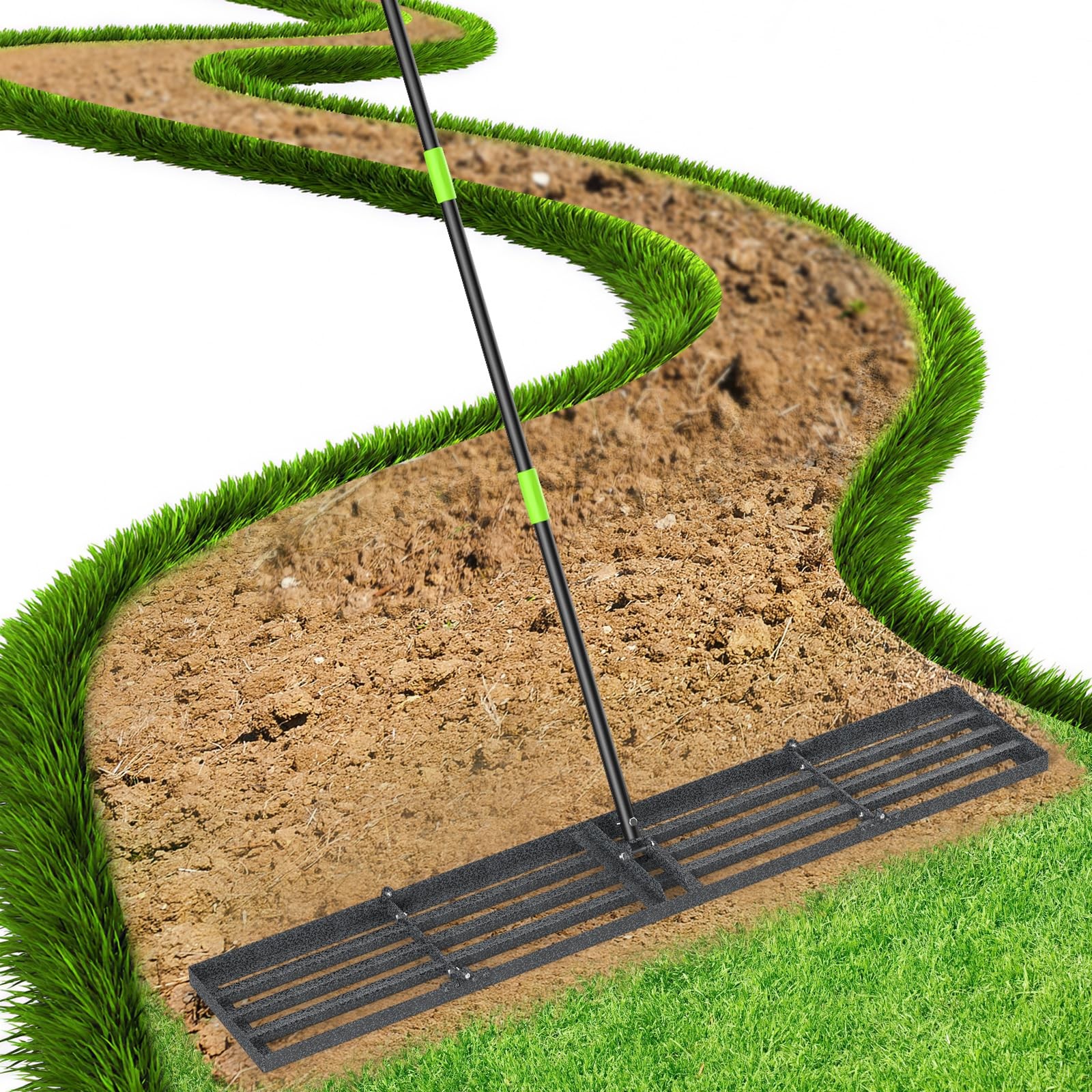 48×10 Anti-Flip Lawn Leveling Rake,76” Adjustable Handle