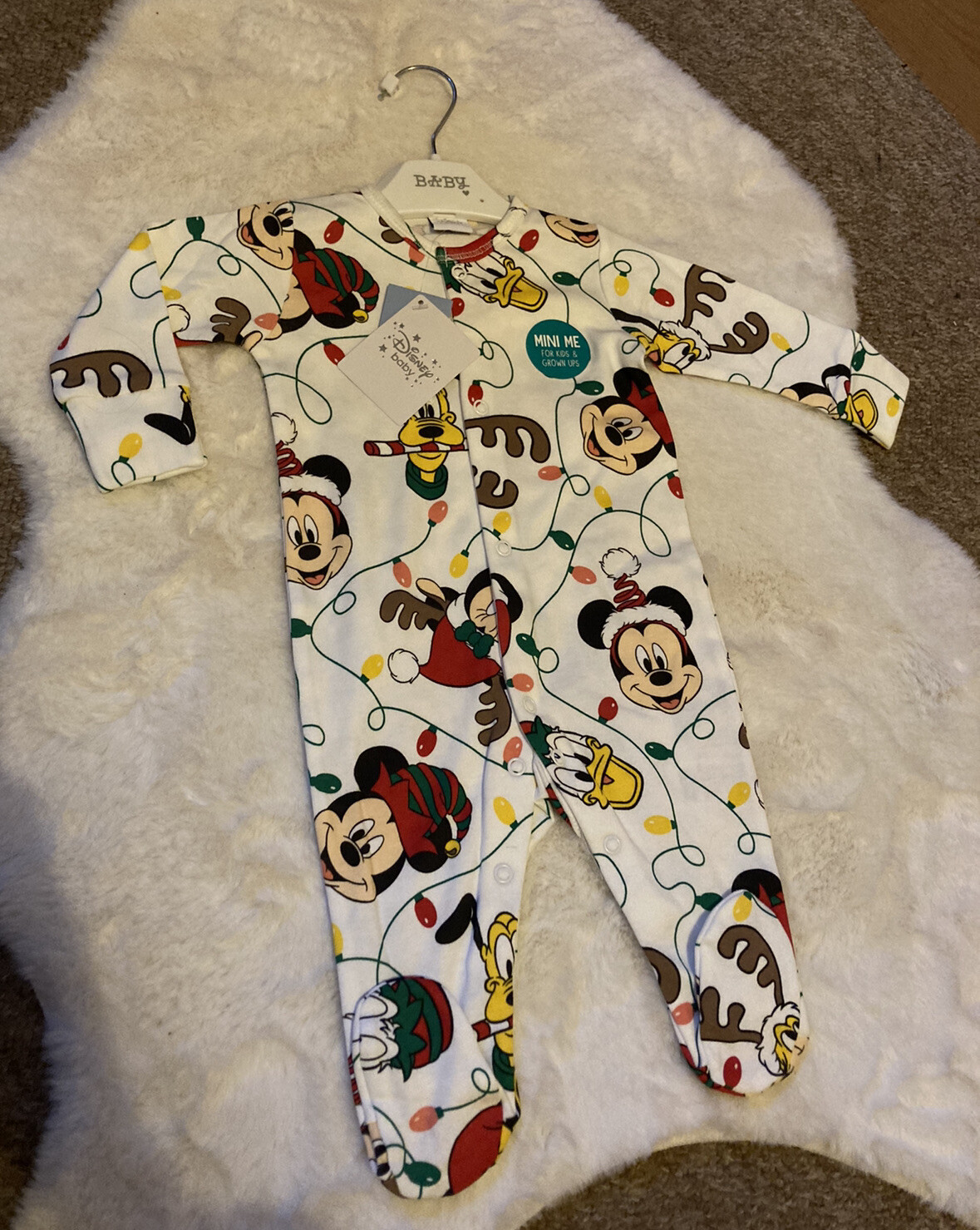 Disney Baby Christmas Sleepsuit Babygrow 3-6 Months Mickey Mouse Goofy Boys Girl