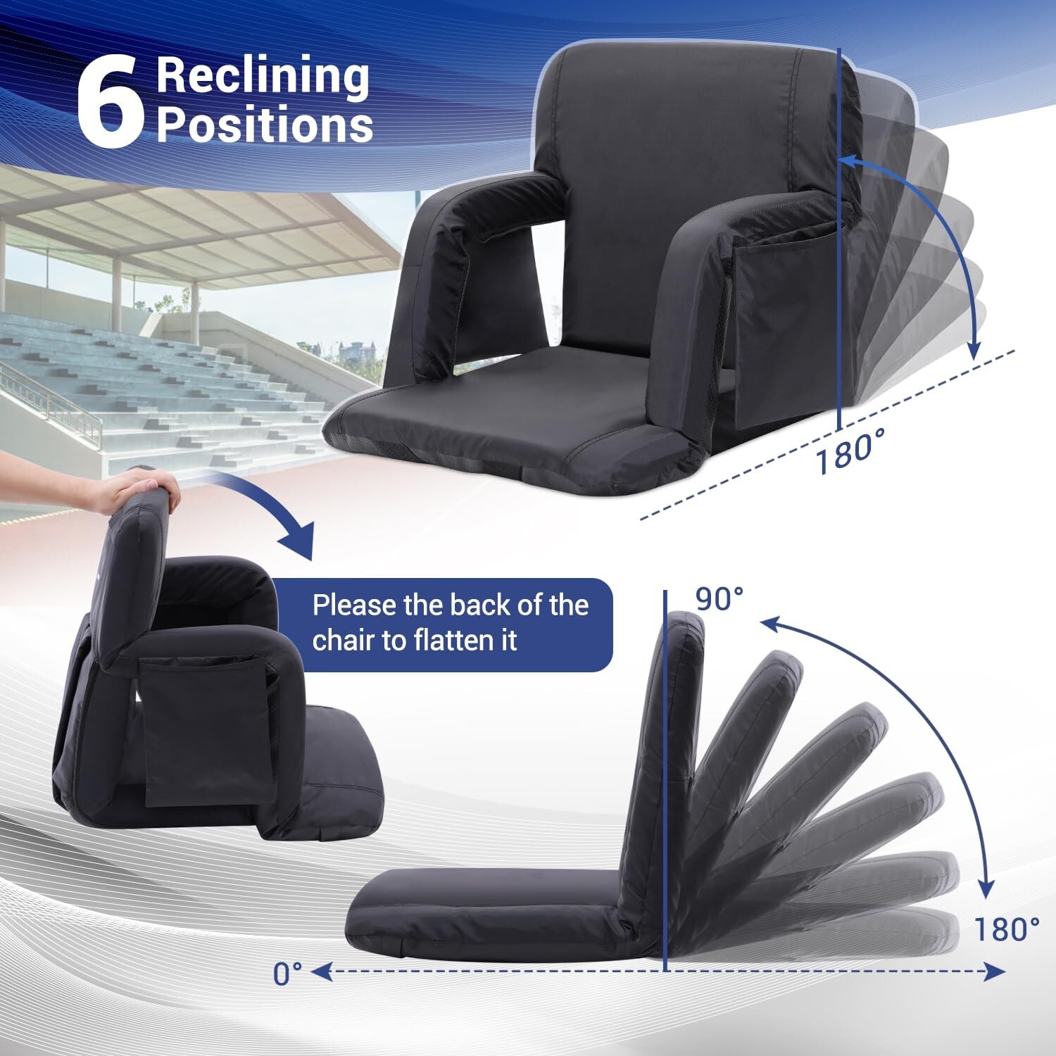 Sportneer Stadium Seats with Back Support, Bleacher Chairs with Back and Cush...
