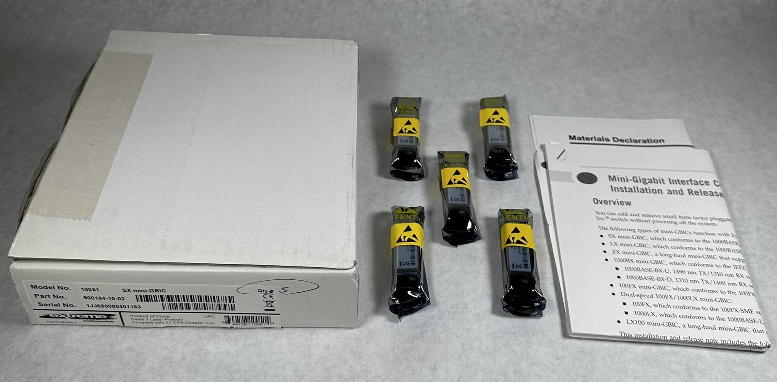 NEW (Lot of 5) Extreme Networks 10051 SX Mini-GBIC 900184-10-02