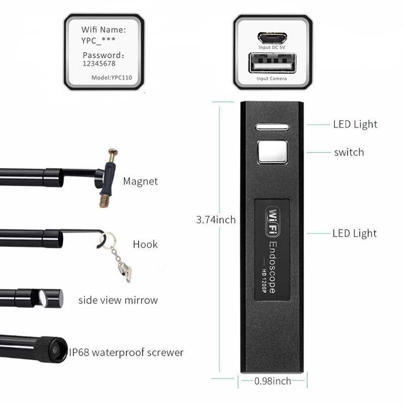 HD 8 LED Endoscope Borescope Inspection WiFi Camera Scope For iPhone Android PC