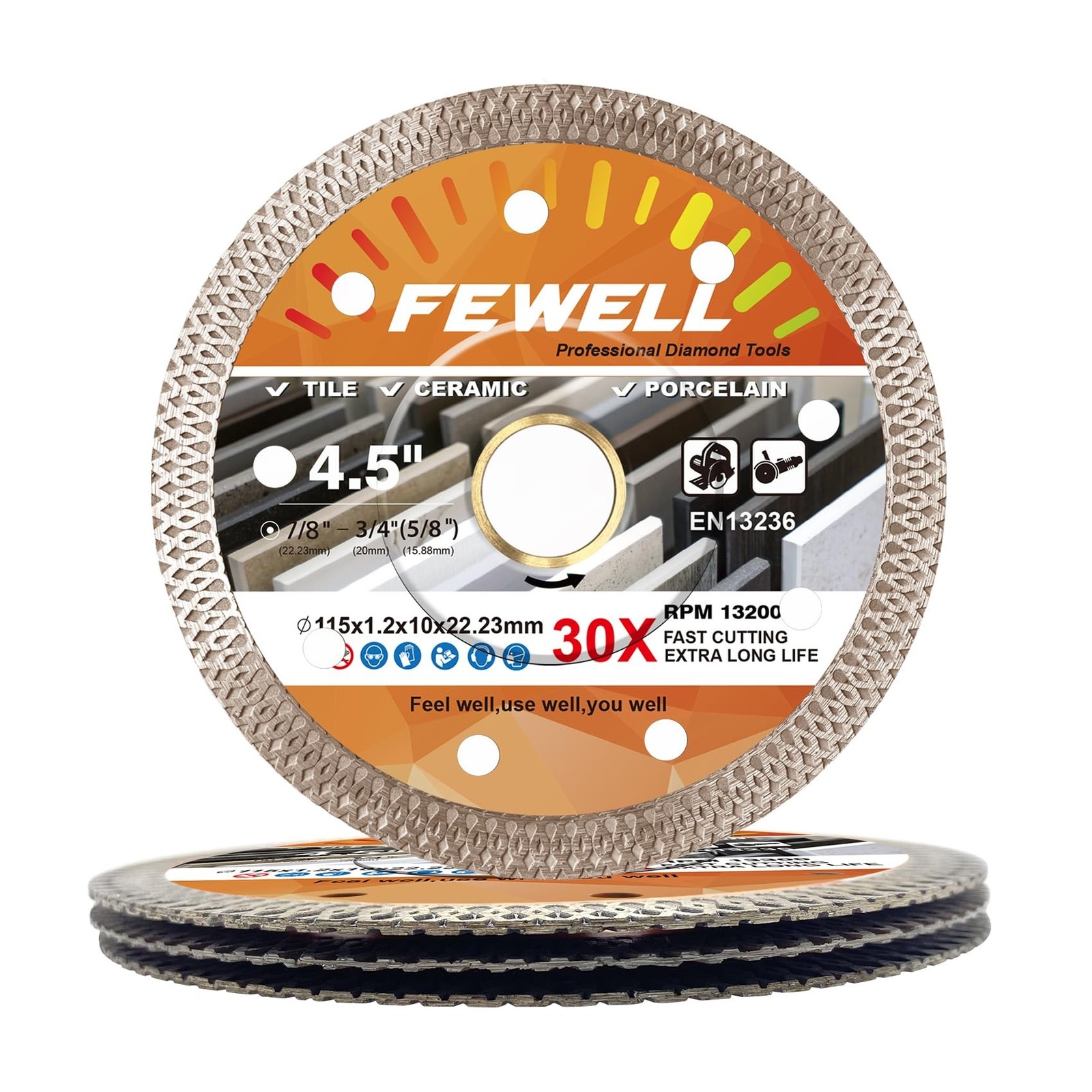 FEWELL 4 Pack 4.5 inch Super Thin Porcelain Blade Diamond Tile Blade for Cutt...