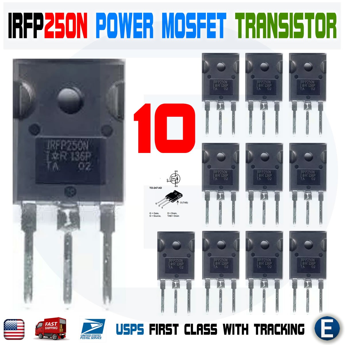 10pcs IRFP250N IRFP250 Power MOSFET N-Channel Transistor 30A 200V TO-247 USA