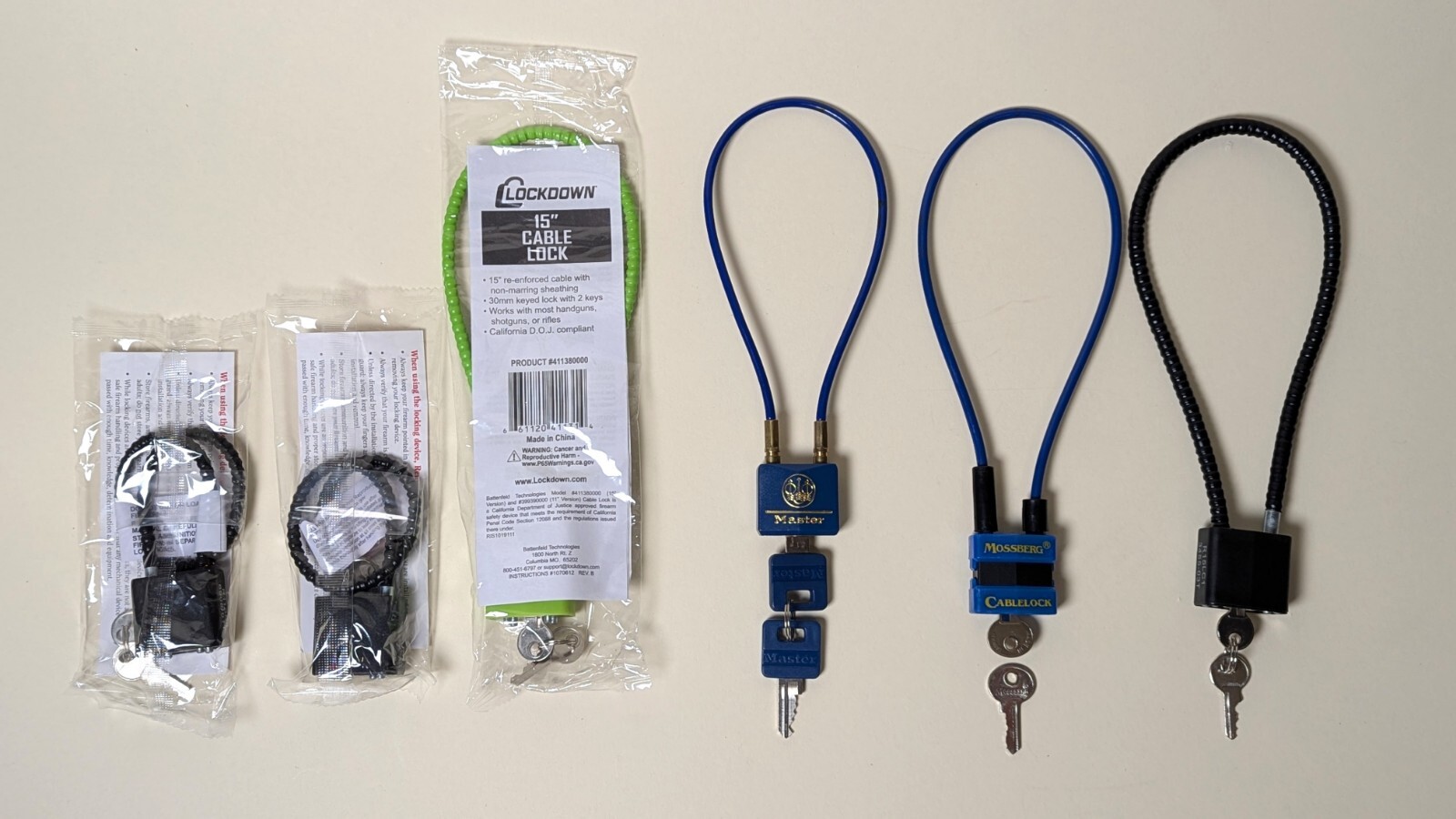QTY of 6 cable gun locks-R11SC3-Lockdown-Master-Lockdown-R15LC1. Ships Same Day!