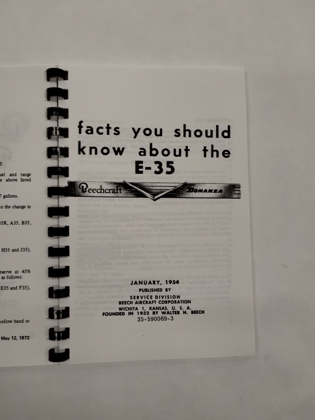 Beechcraft Bonanza Model E35 Owner's Manual-Copy