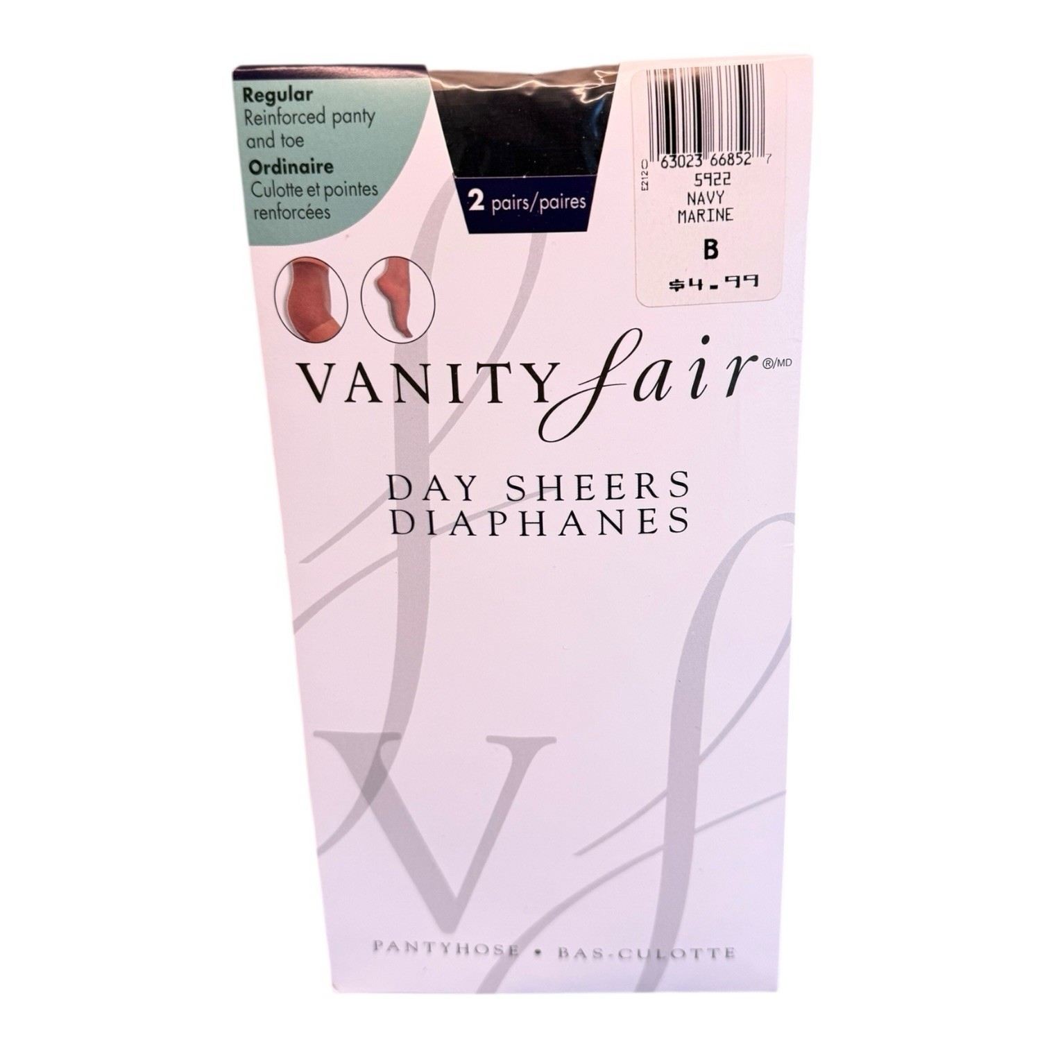 RARE VANITY FAIR Pantyhose Navy Size B Day Sheers NIP 2 Pair Reinforced Panty