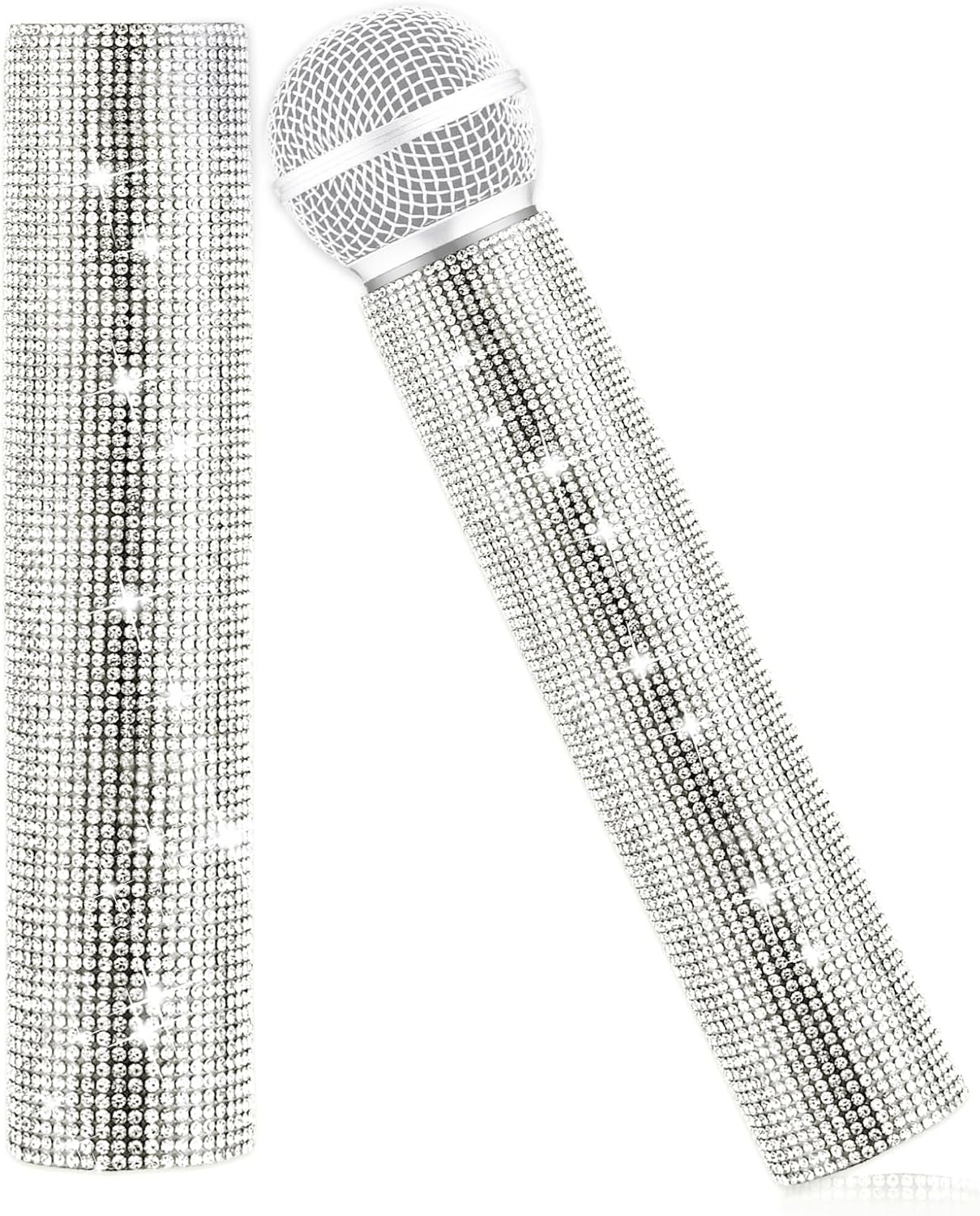 Silver Microphone Decorative Sleeve , Glitter Wireless Microphone Cover