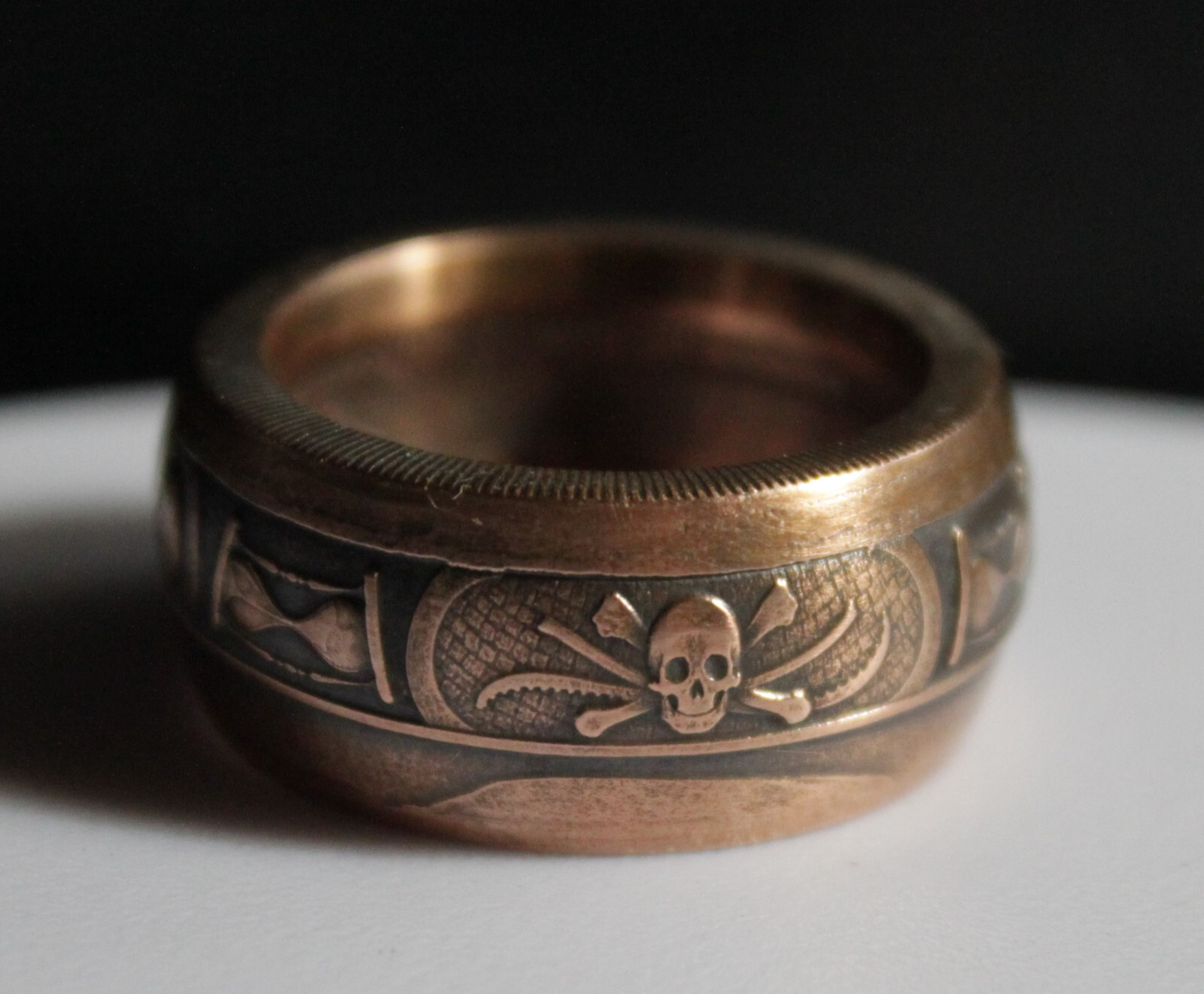 Custom Made Polished 1oz .999 Copper Memento Mori Coin Ring Sized To Fit 9 to 15