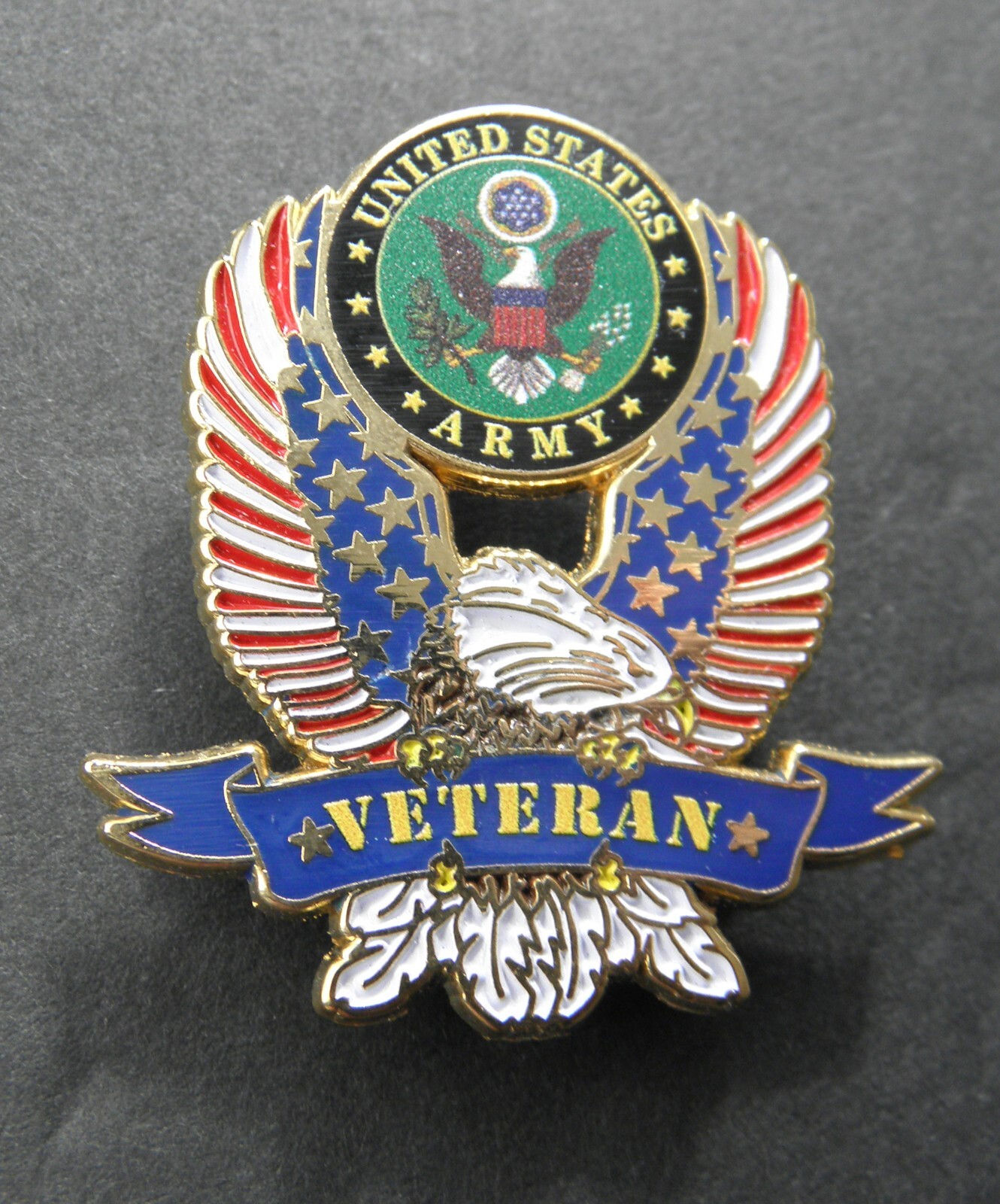 ARMY VETERAN VET USA EAGLE US FLAG LAPEL PIN BADGE 1.5 x 1.2 INCHES