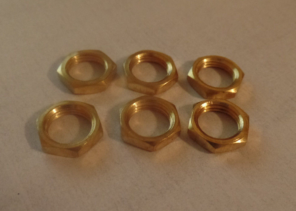 LOT OF 6 BRASS HEX NUTS HEXAGON LOCKNUT 1/8F Ceiling Canopy Lamp Part #LN700